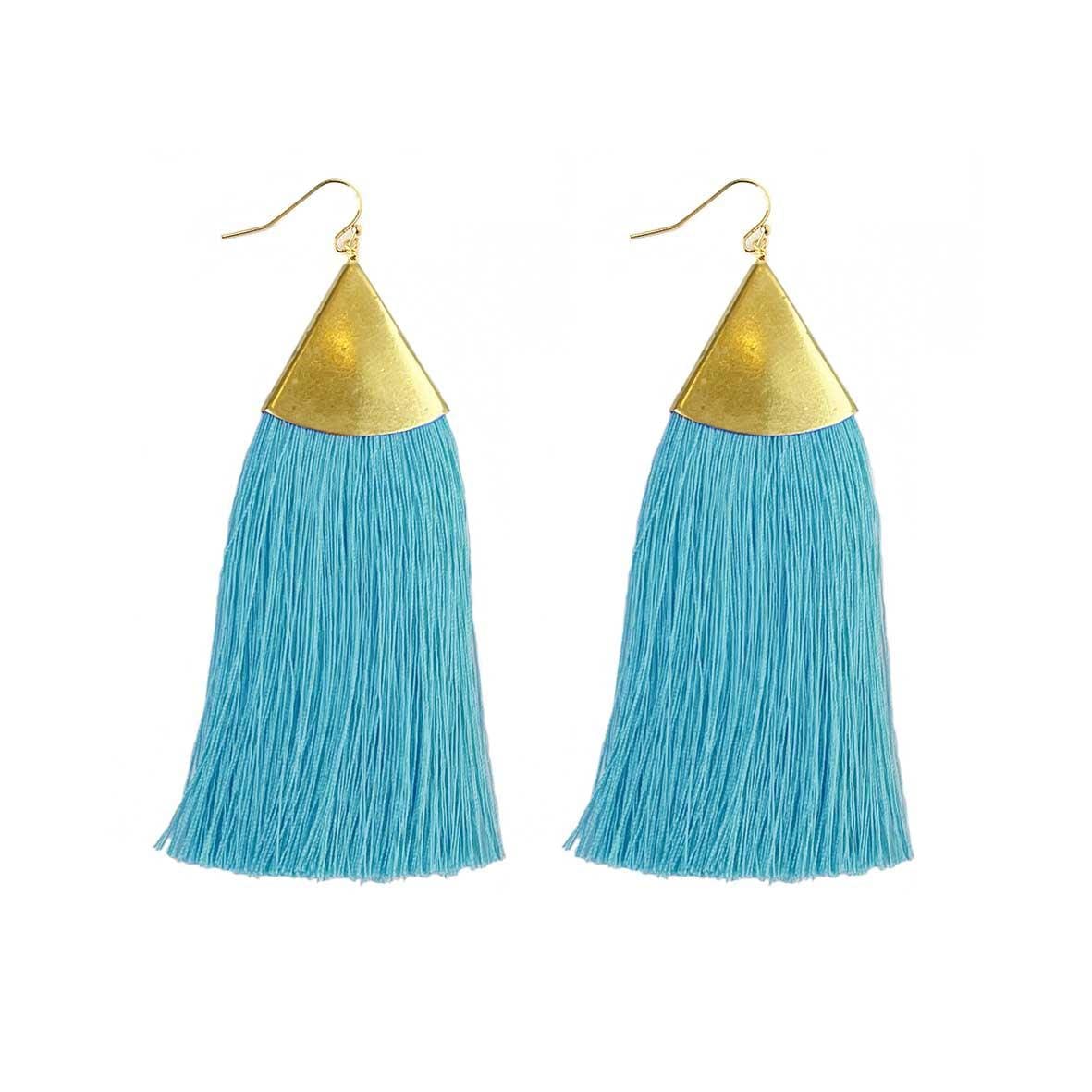 aqua tassel brush earrings with gold plated hook