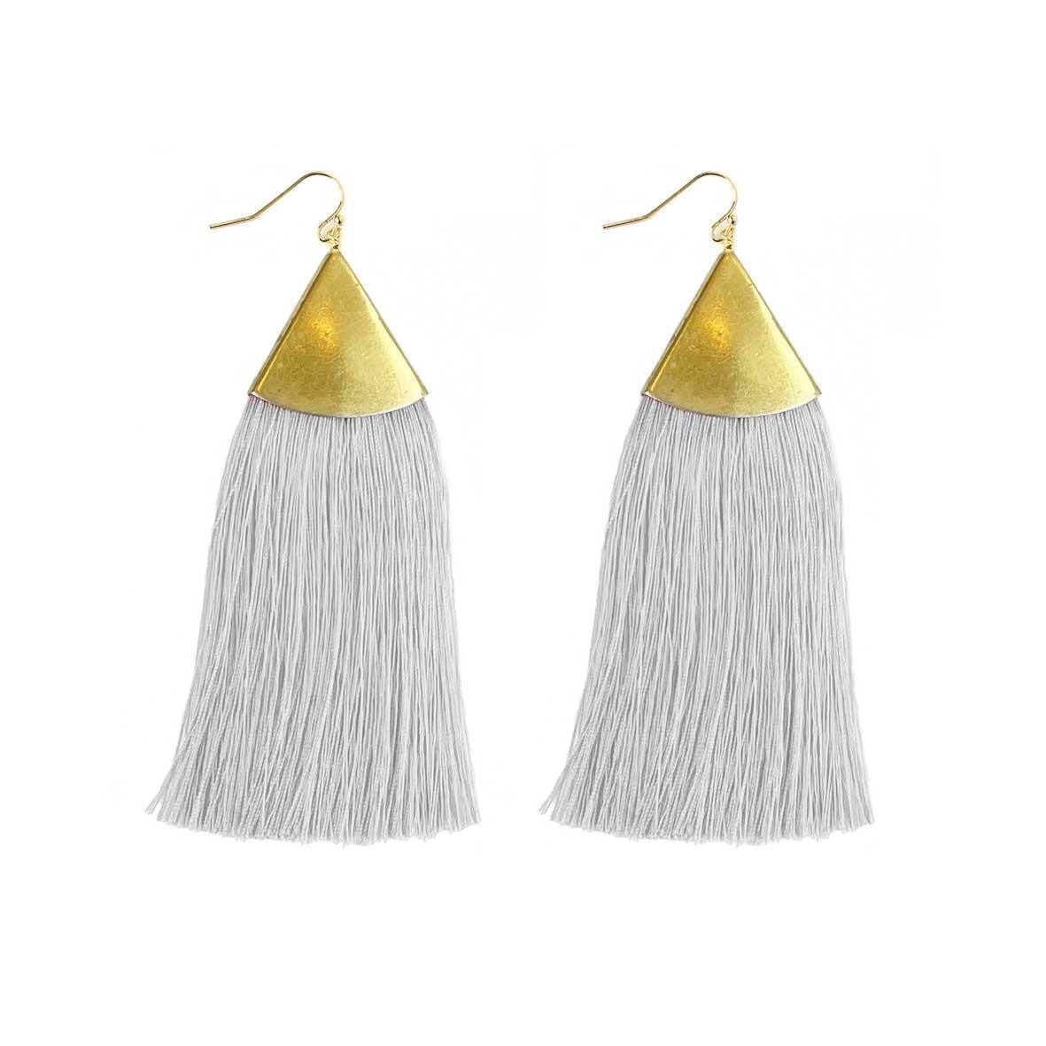 Light Grey Brush Tassel Earrings - Juulry.com