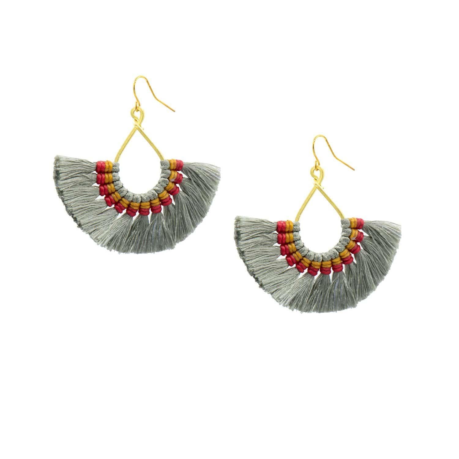 Grey Red Fan Earrings