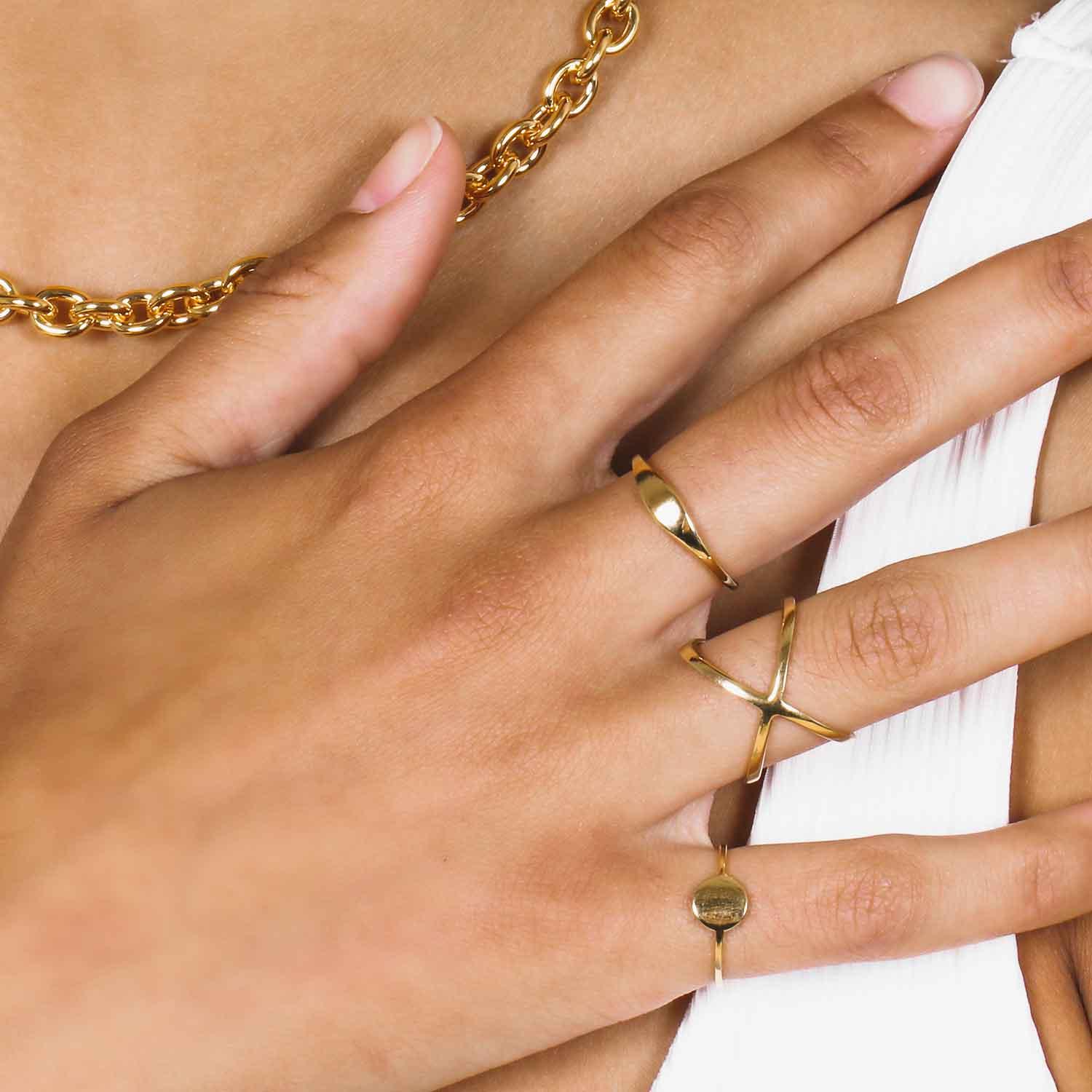 gold plated butterfly ring on hand model