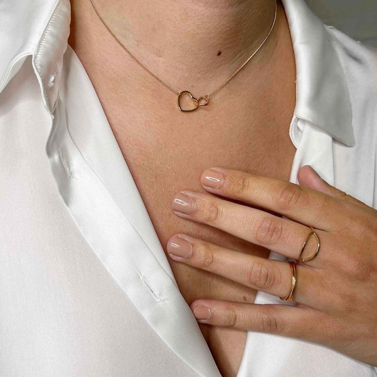 double heart necklace gold plated, dubbel hart ketting