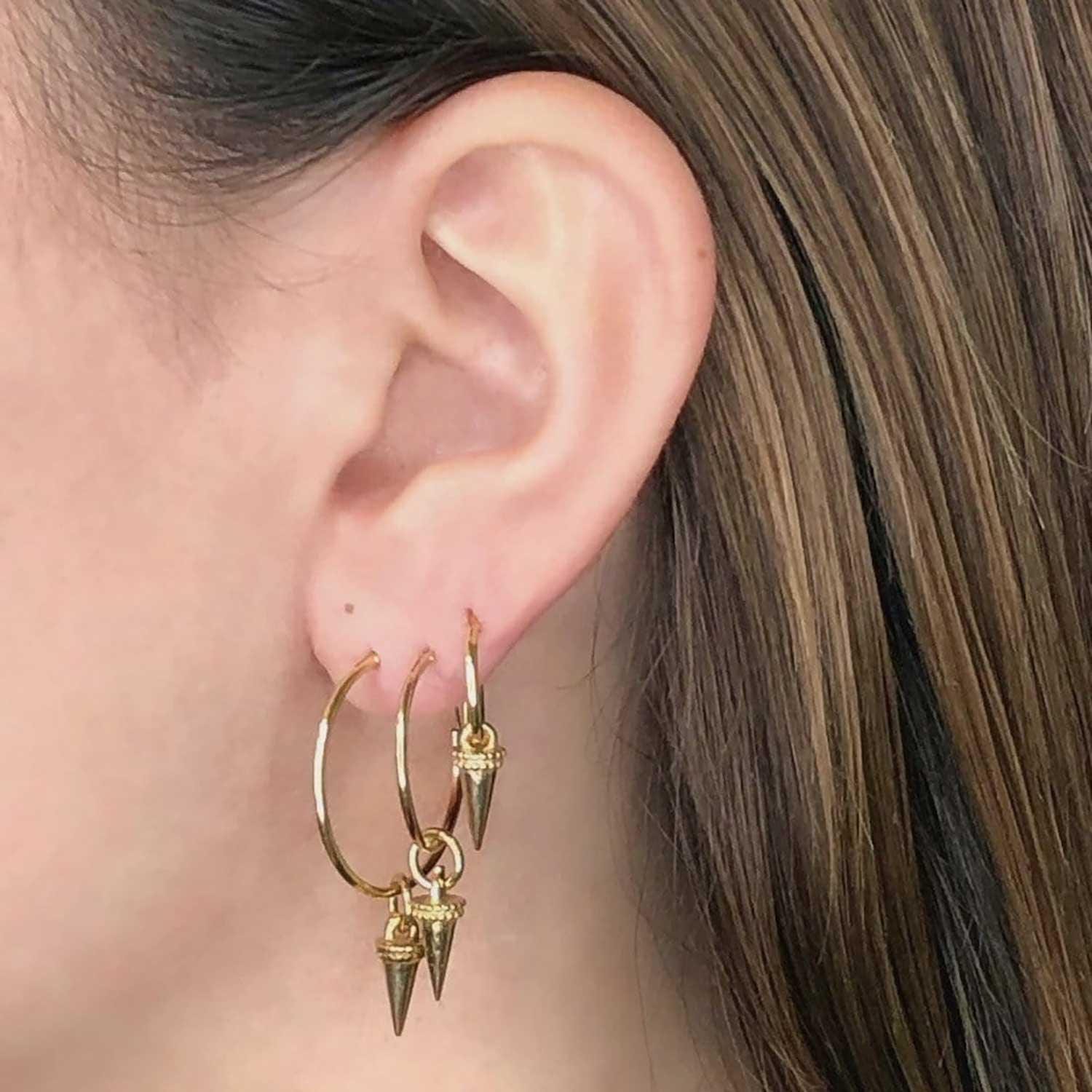 Gold Plated Hoop Earrings with Horn 18 MM
