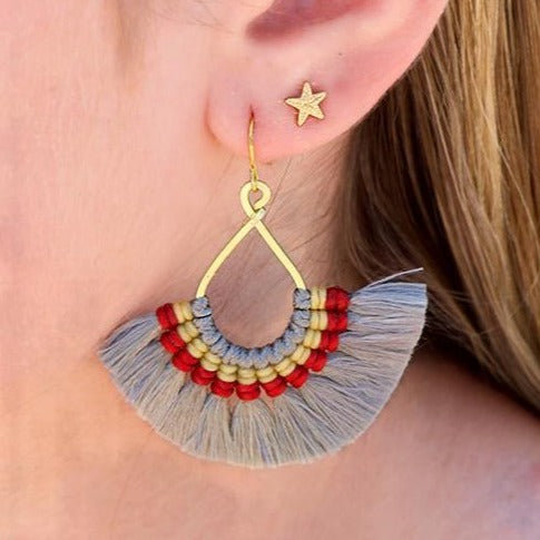 Grey Red Fan Earrings