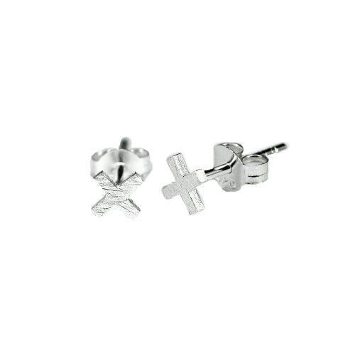 Matt Silver Cross Stud Earring