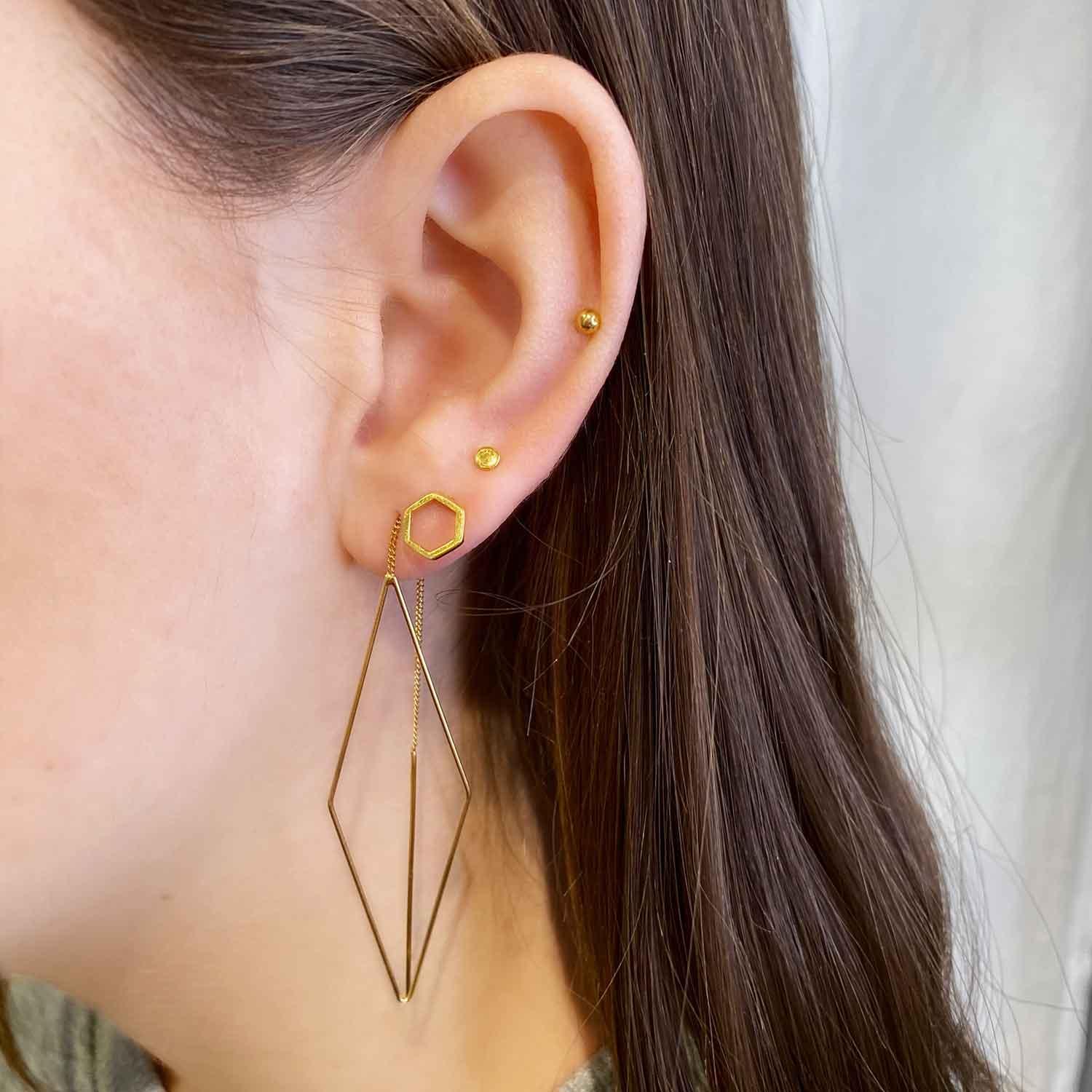 threaders earrings rombus gold plated, ruit oorbel verguld