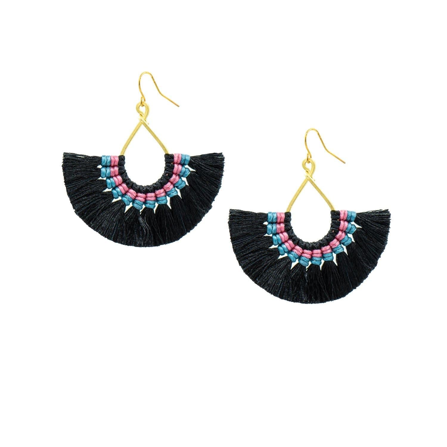 Black Pink Fan Earrings