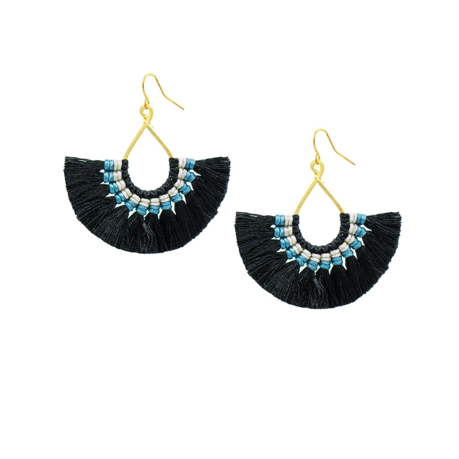 Black Blue Fan Earrings
