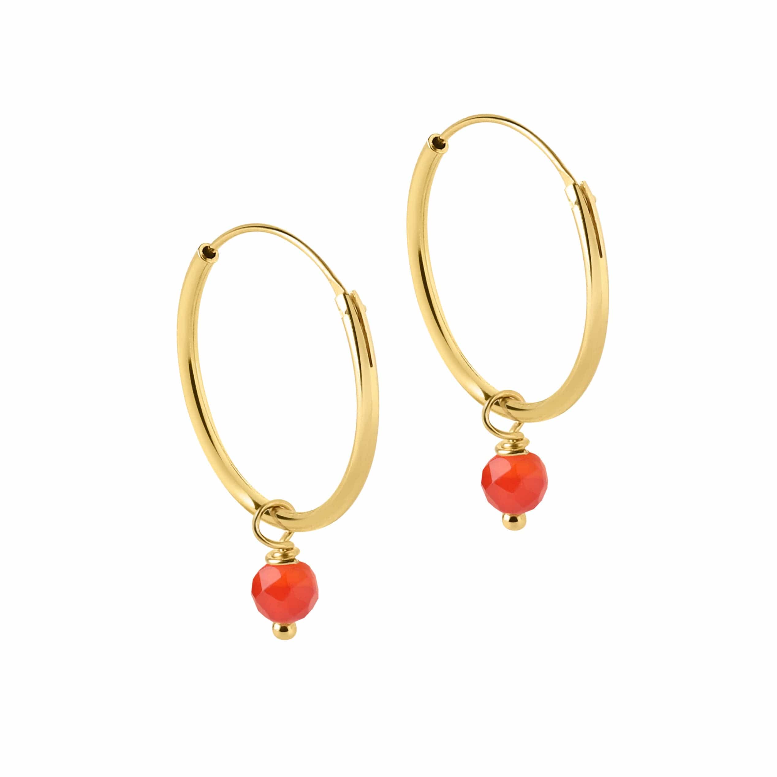 Medium Gold Plated Hoop Earrings with Red Stone