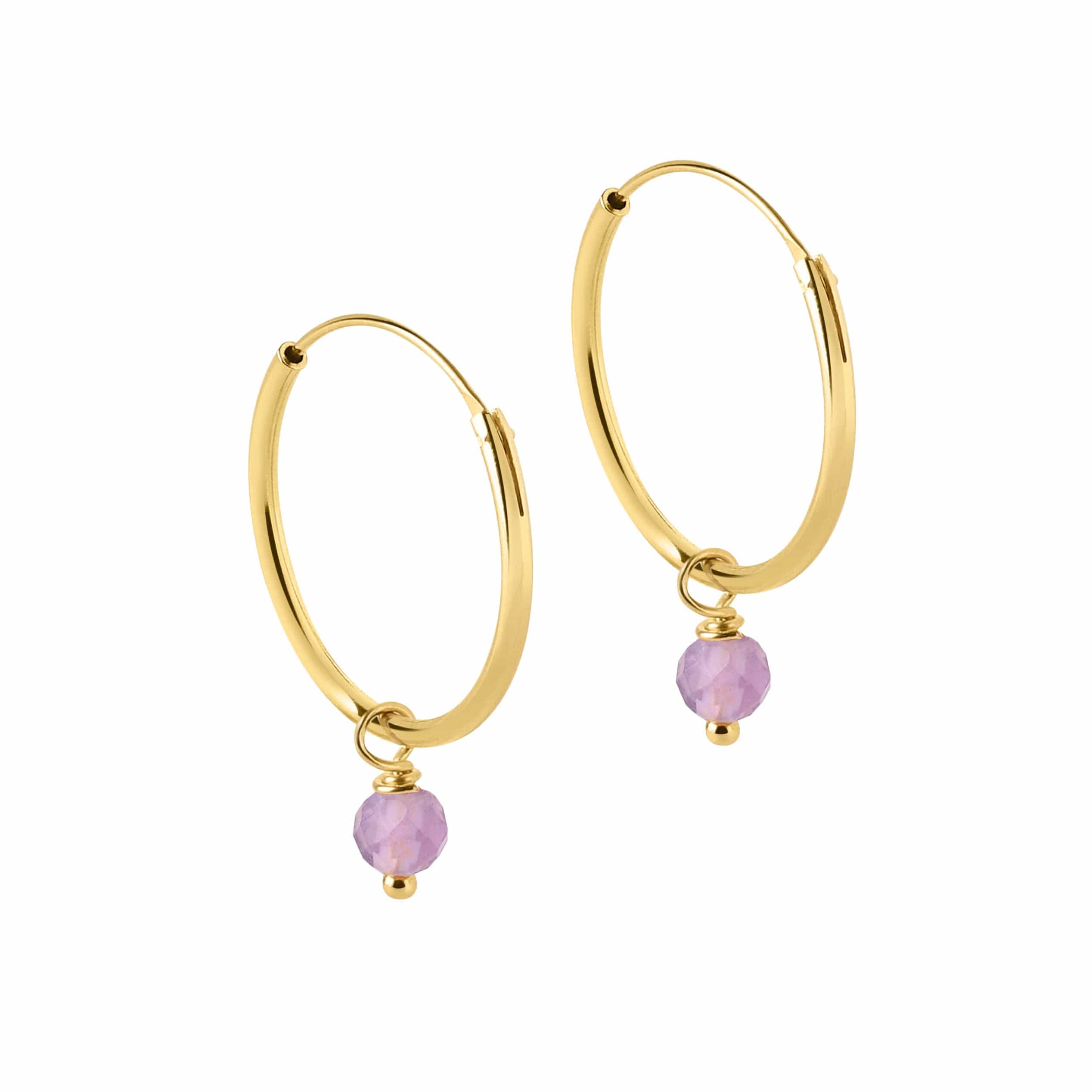 Medium Gold Plated Hoop Earrings with Purple Stone