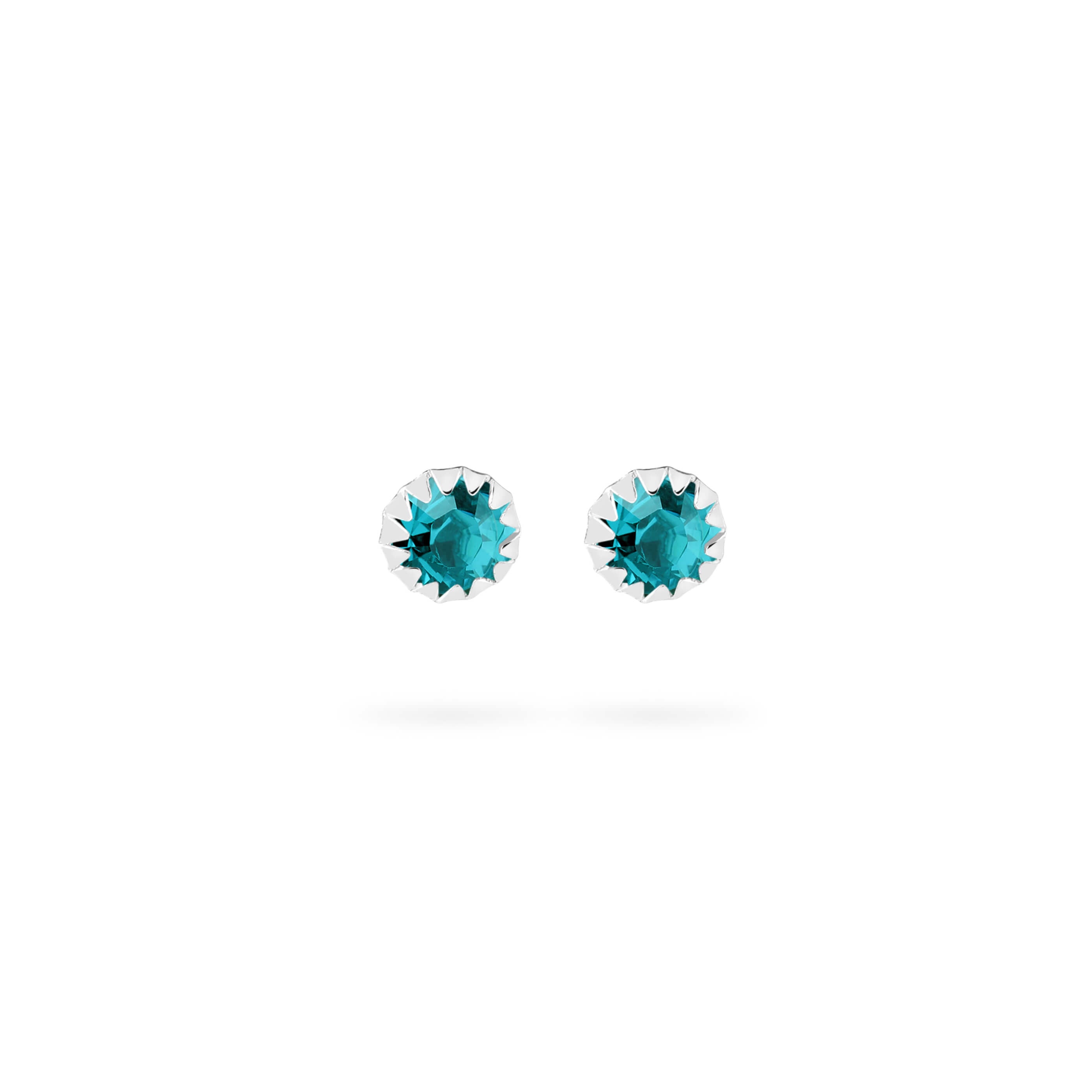 front view 925 silver ear stud with a blue zirconia heart