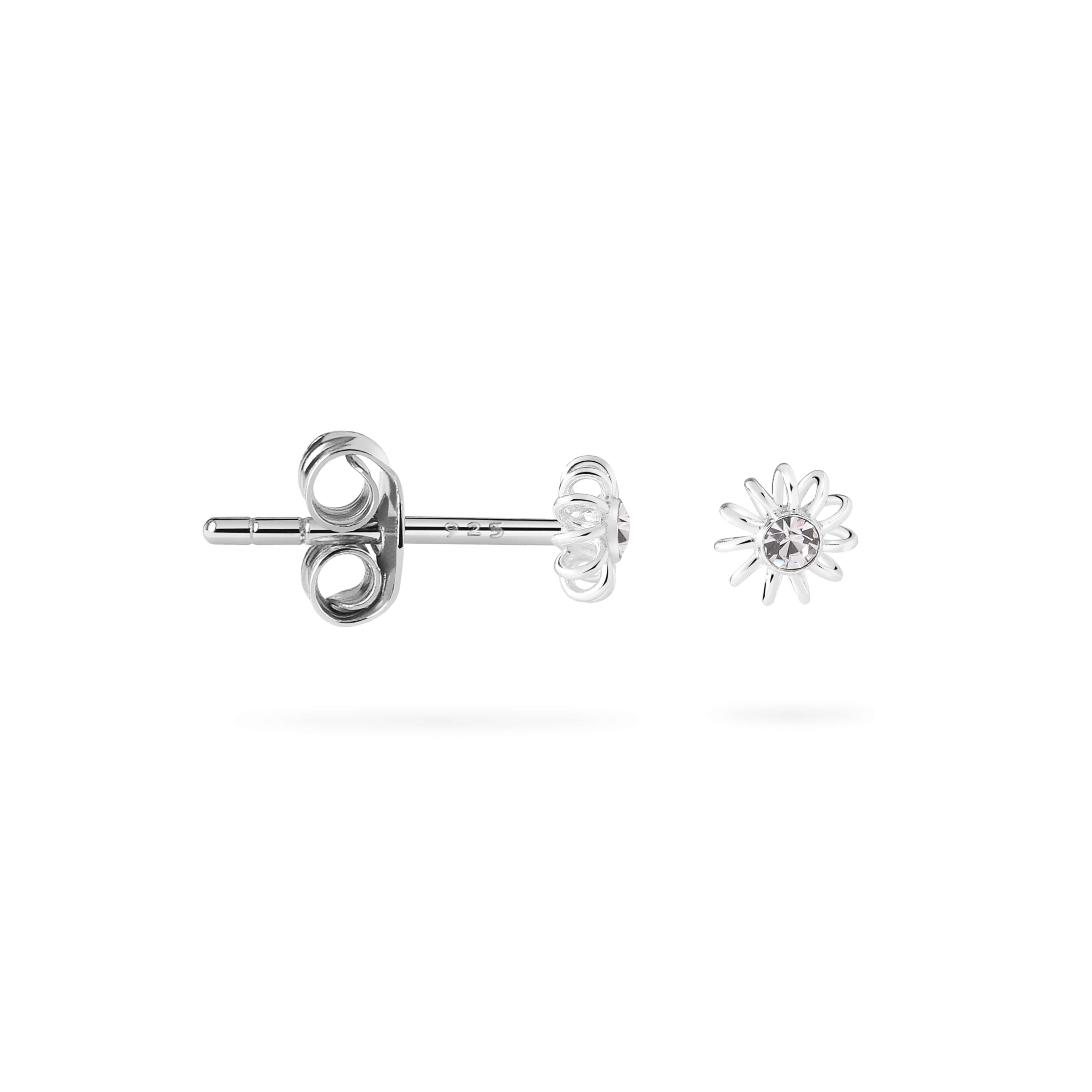 Crystal Flower Stud Earrings 925 Silver