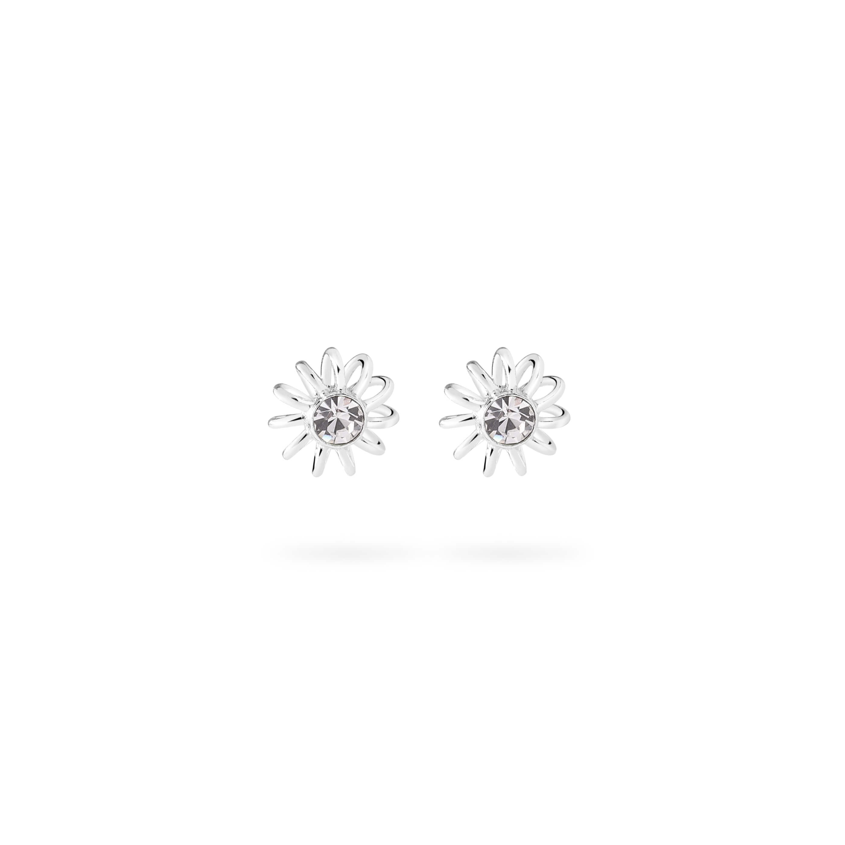 Crystal Flower Stud Earrings 925 Silver