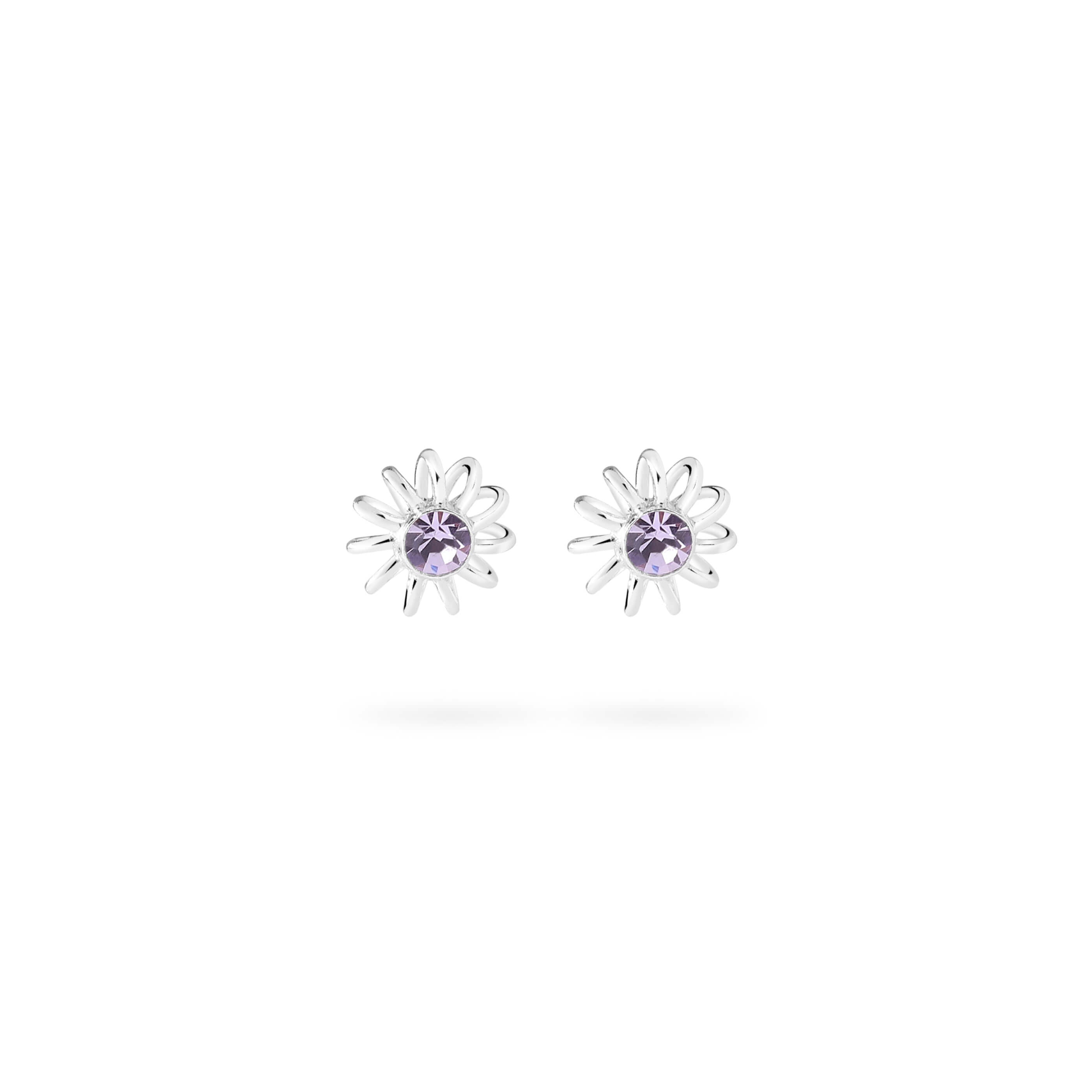 Violet Zircon Flower Stud Earrings 925 Silver