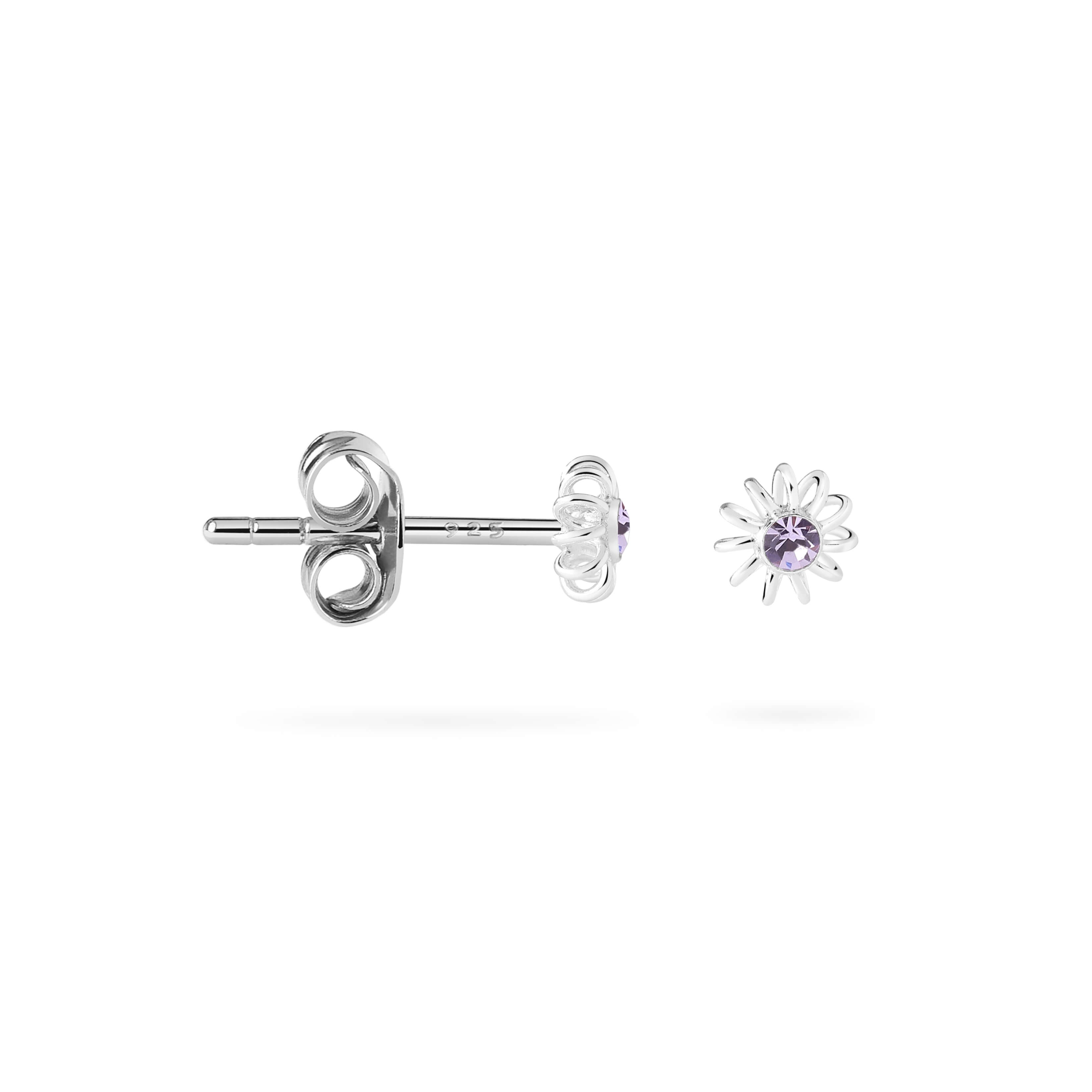 Violet Zircon Flower Stud Earrings 925 Silver