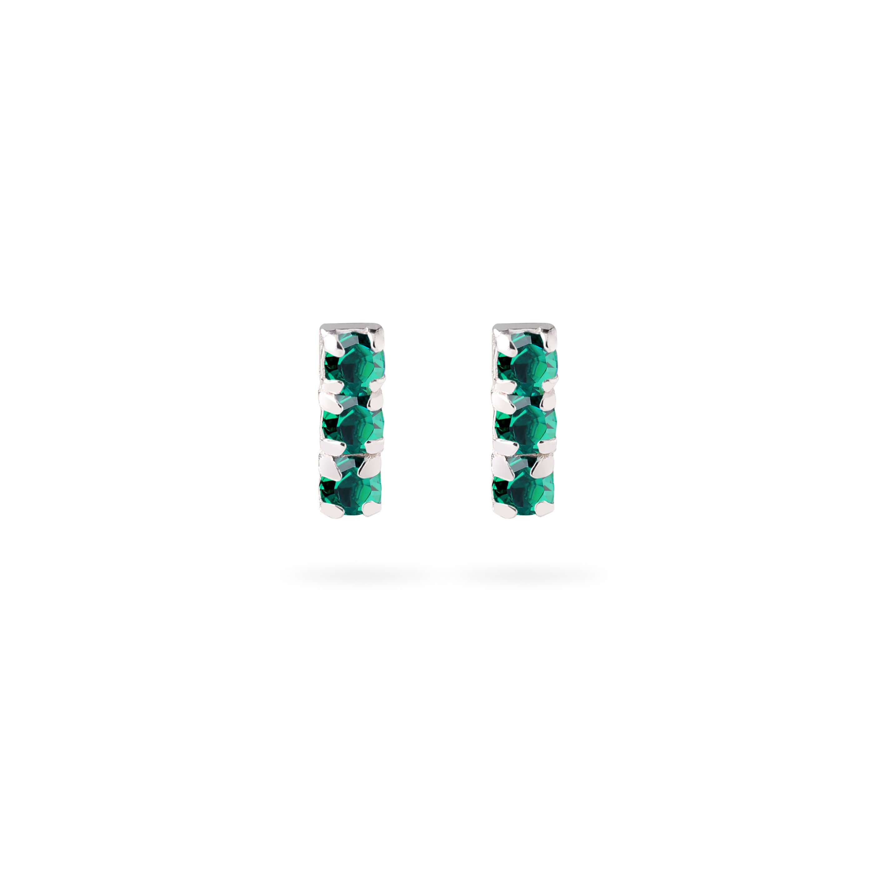 Triple Emerald Stud Earrings 925 Silver