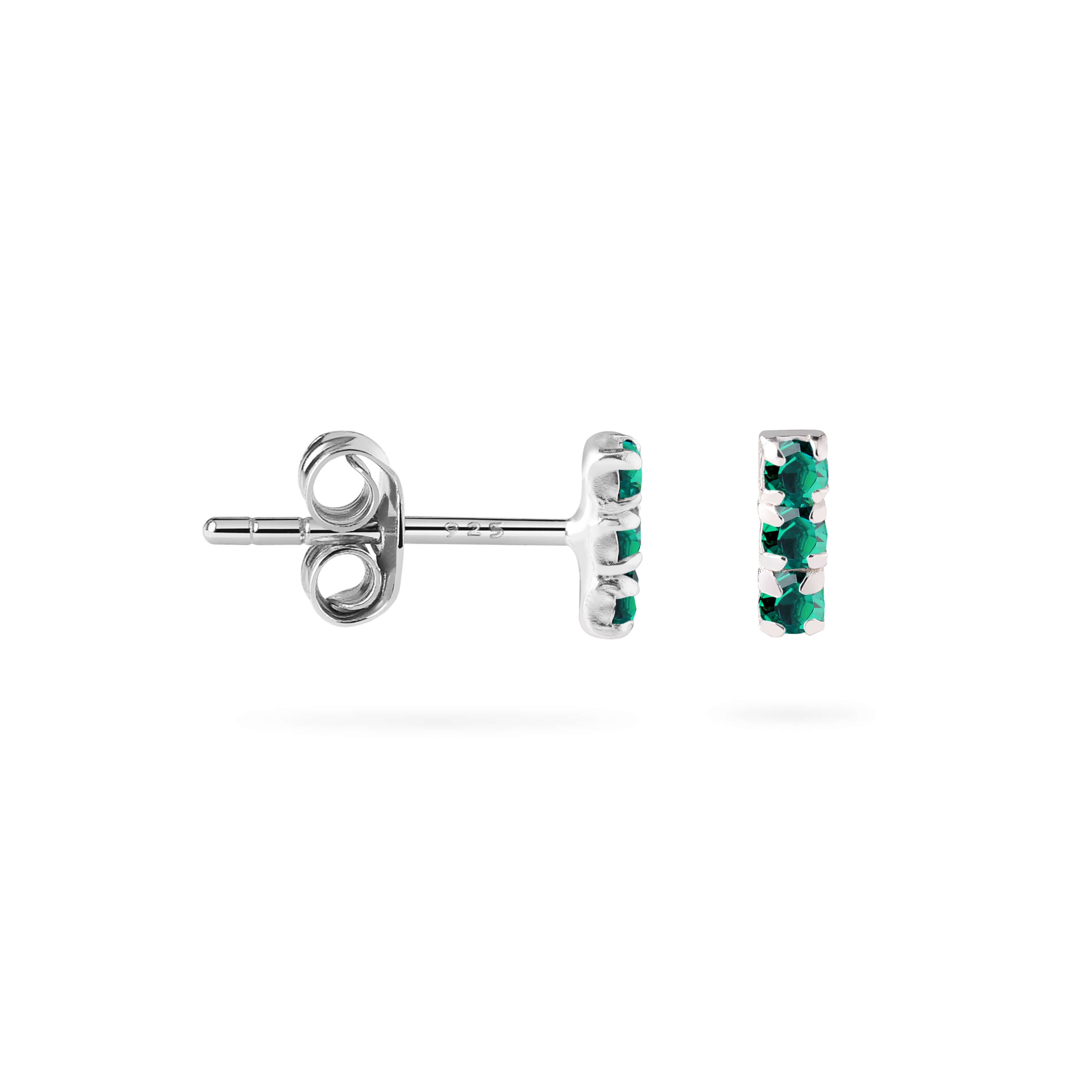 Triple Emerald Stud Earrings 925 Silver