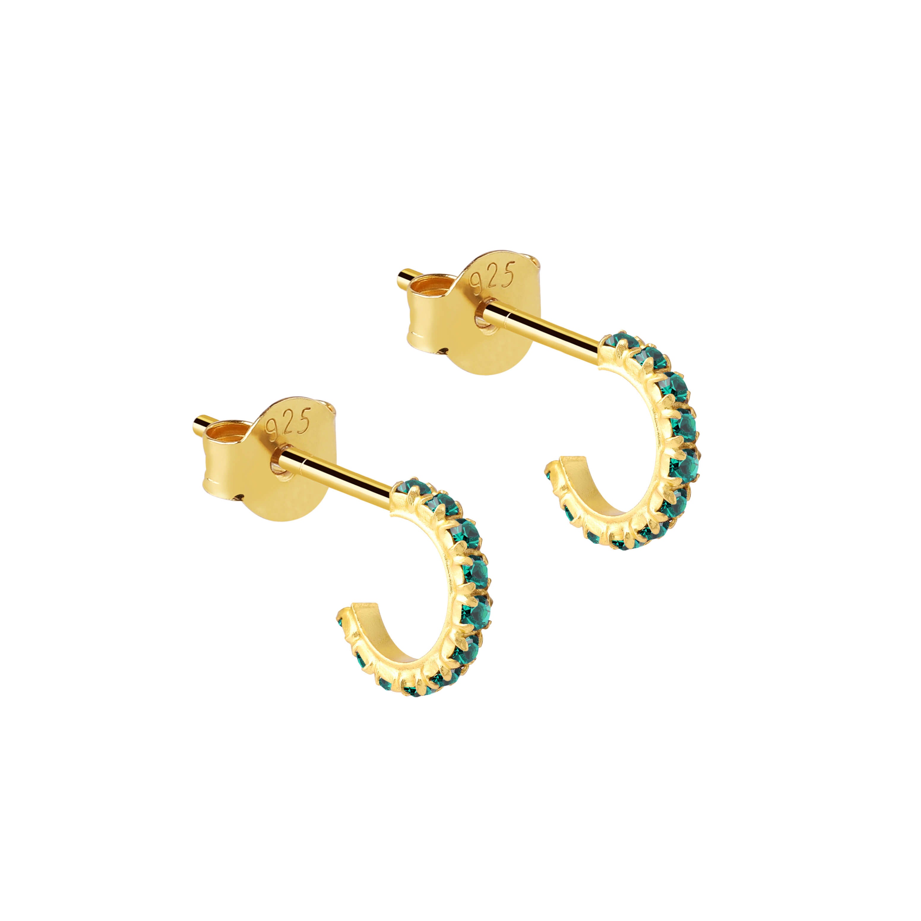 Emerald Hoop Earrings Gold Plated