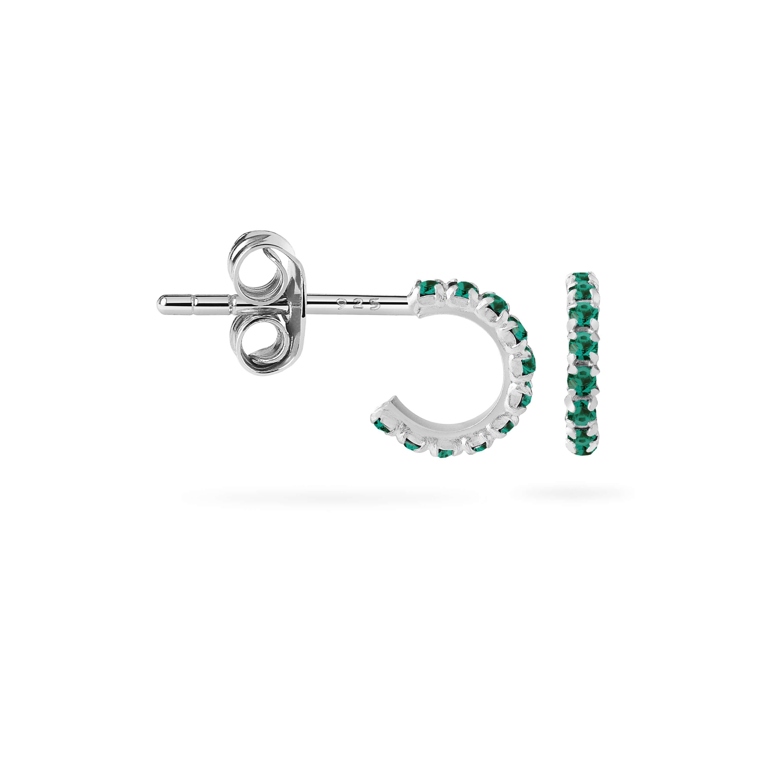 Emerald Stud Hoop Earrings 925 Sliver