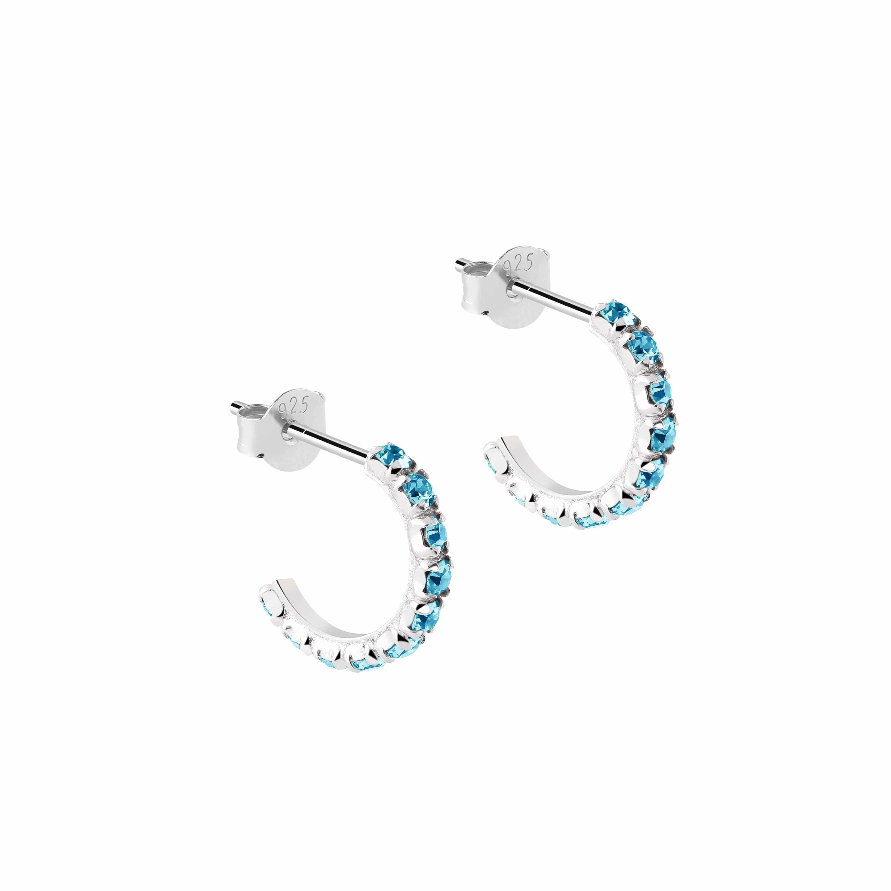 Aquamarine Stud Hoop Earrings 925 Sliver