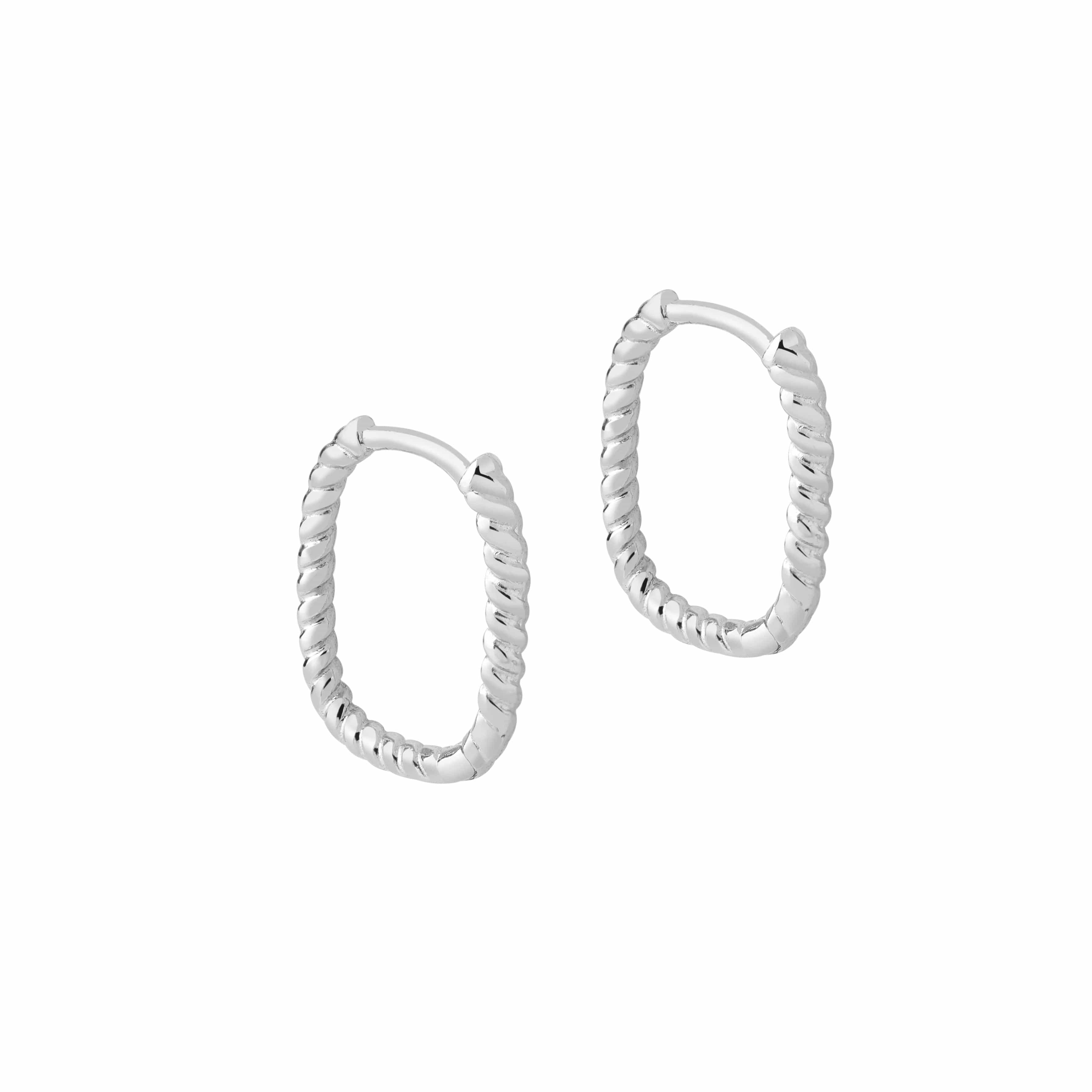 Rope Square Hoop Huggie Earrings Silver, oorringen met touw motief zilver