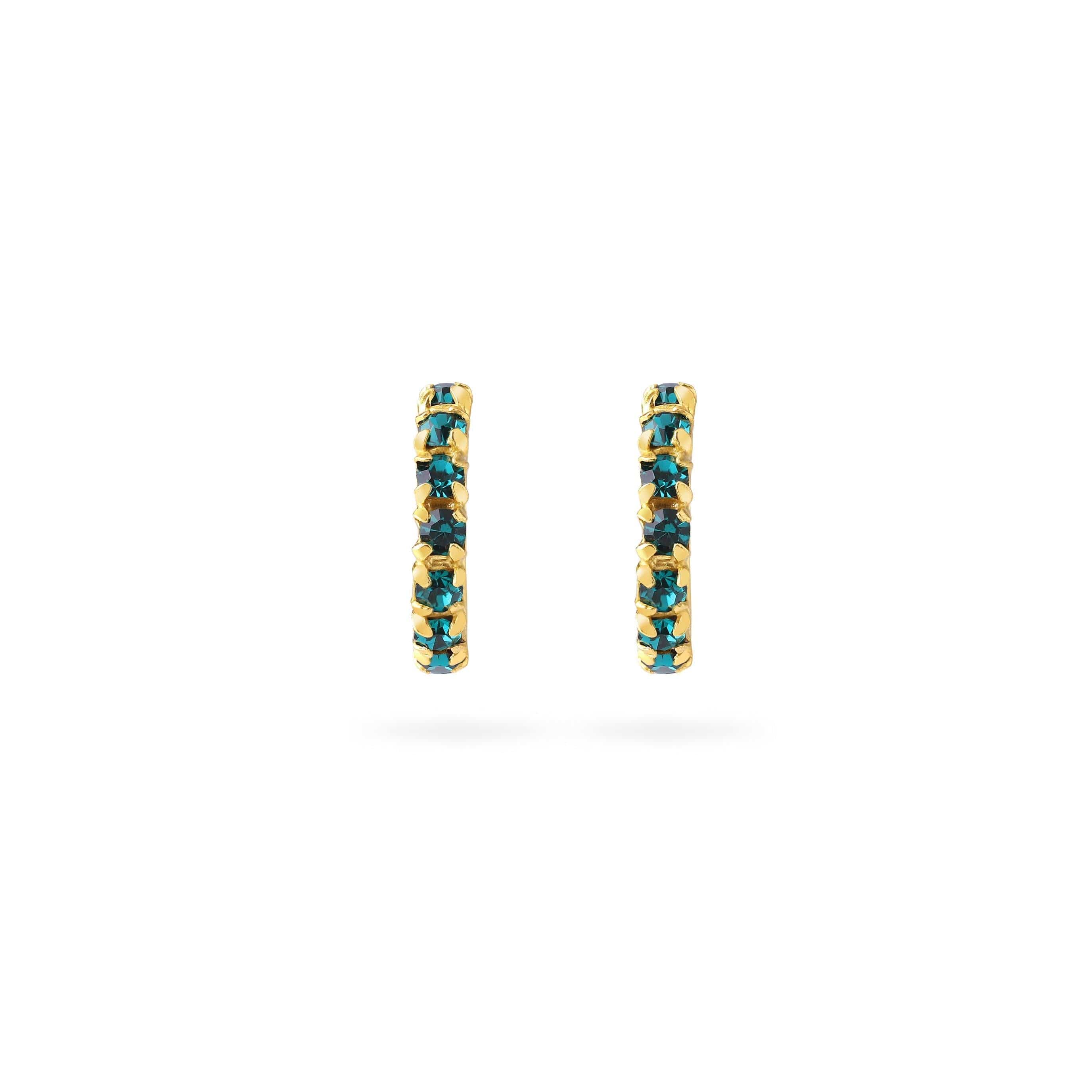 front view Gold Plated Silver Green Crystal Hoop Earrings