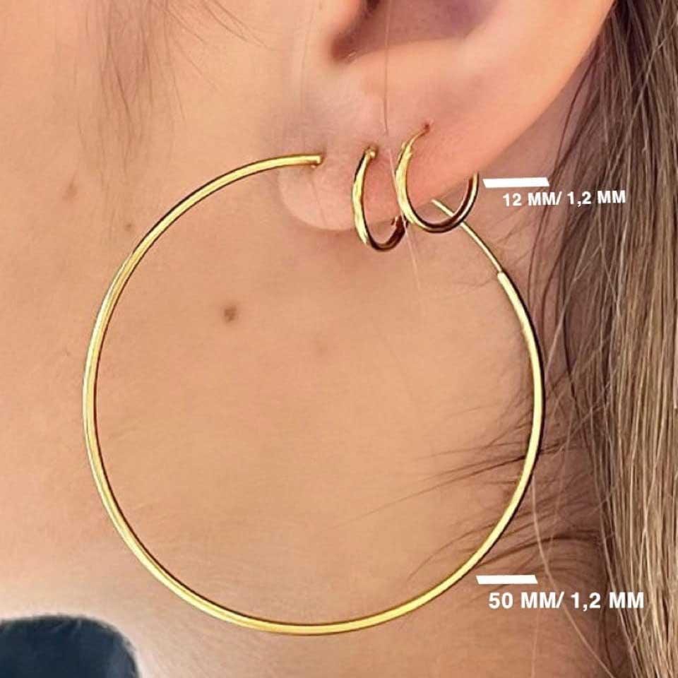 Gold Plated Hoop Earrings 50 MM 1,2 MM - Juulry.com