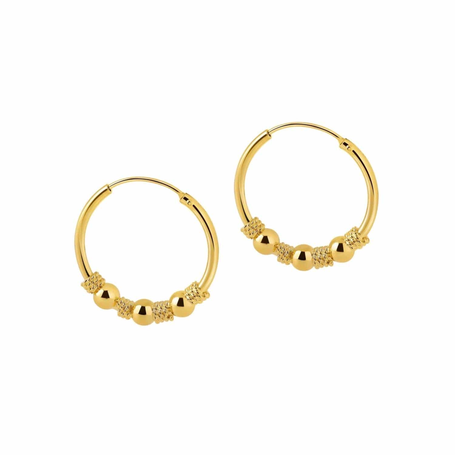 Gold plated Bali Hoop Earrings Changgu with three balls