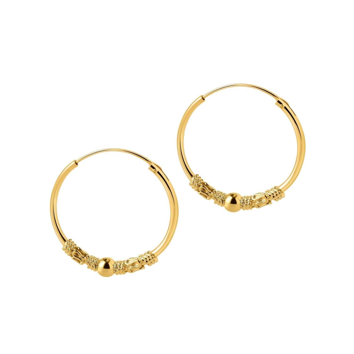 Gold plated Bali Hoop Earrings Niaga with ball and snake pattern
