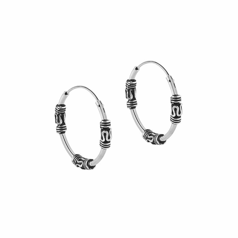 side view Silver Bali Hoop Earrings Ubud three snakes