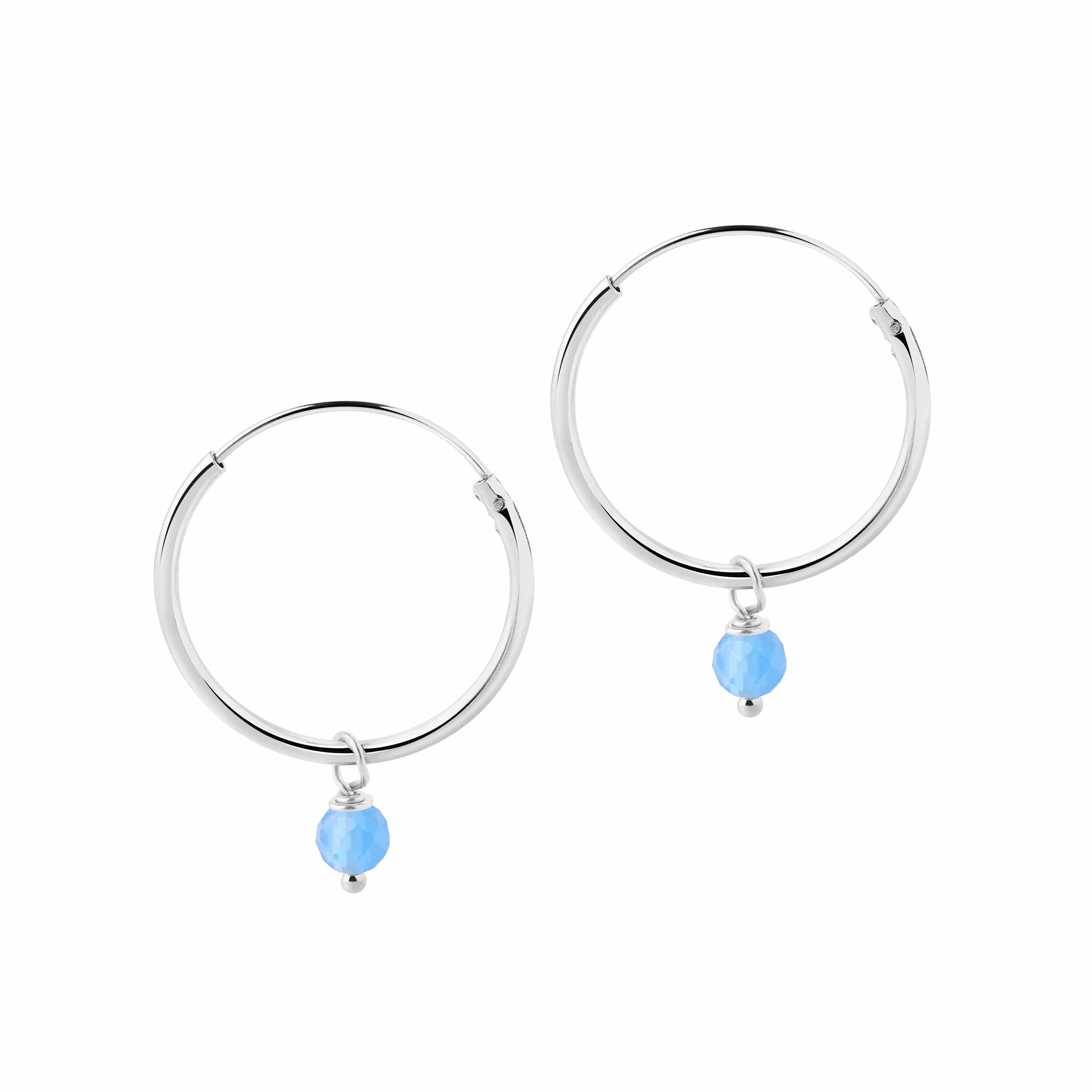 Silver Hoop Earrings with Blue Stone