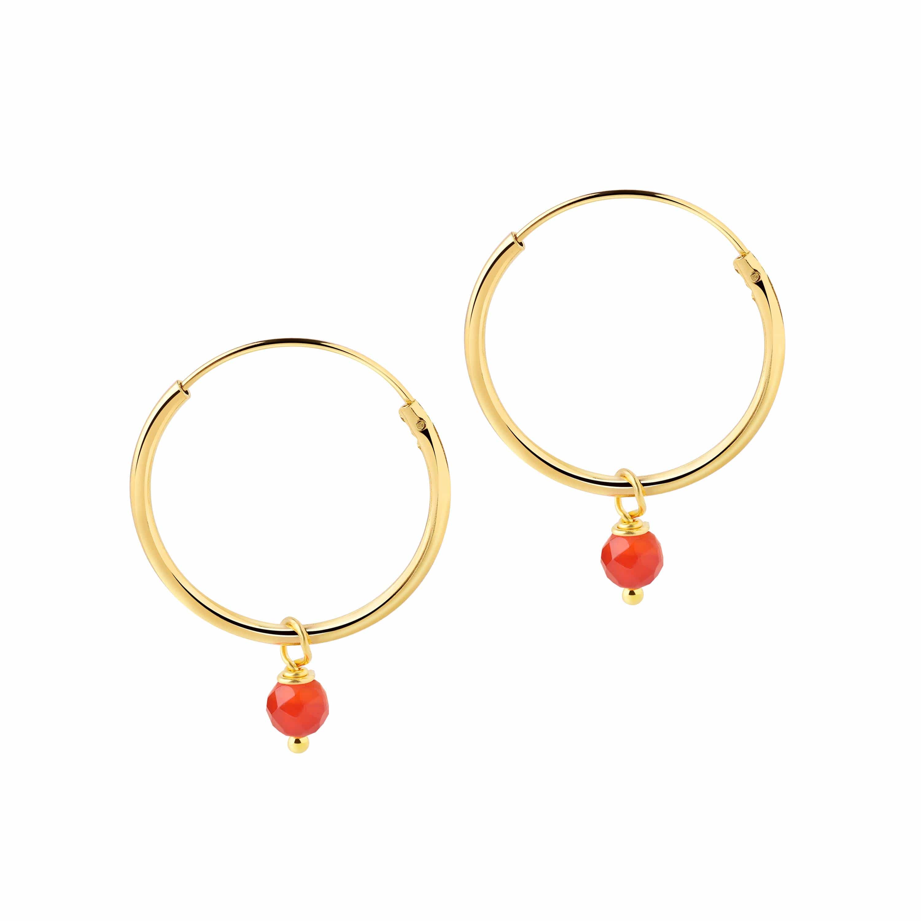 Gold Plated Hoop Earrings with Red Stone