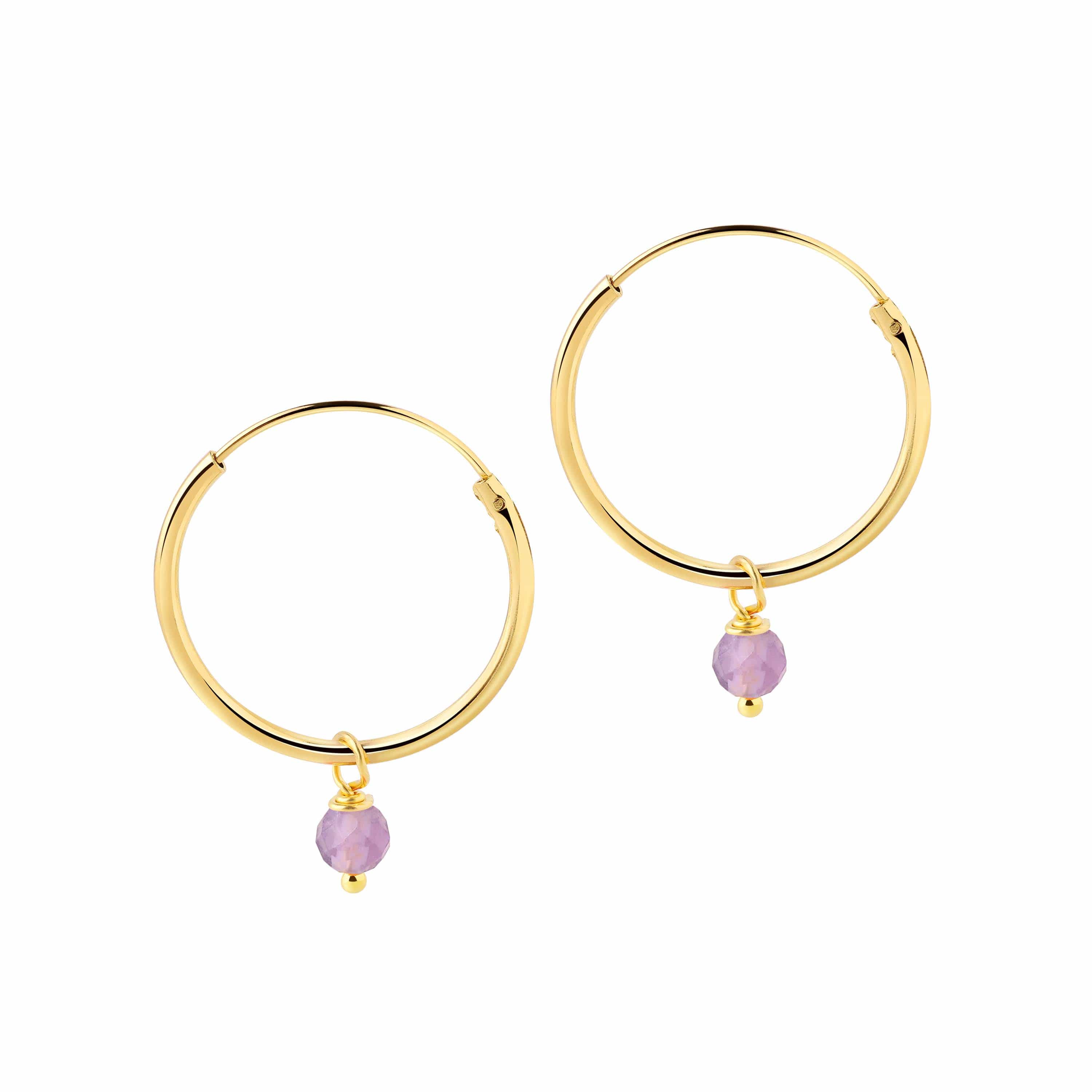 Medium Gold Plated Hoop Earrings with Purple Stone