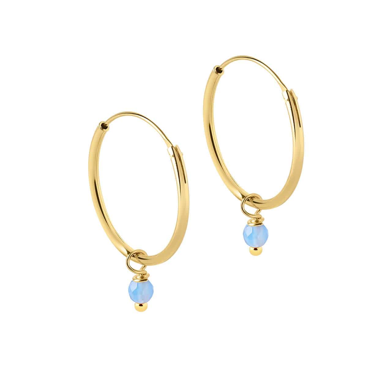 side view Gold Plated Hoop Earrings with Blue Stone