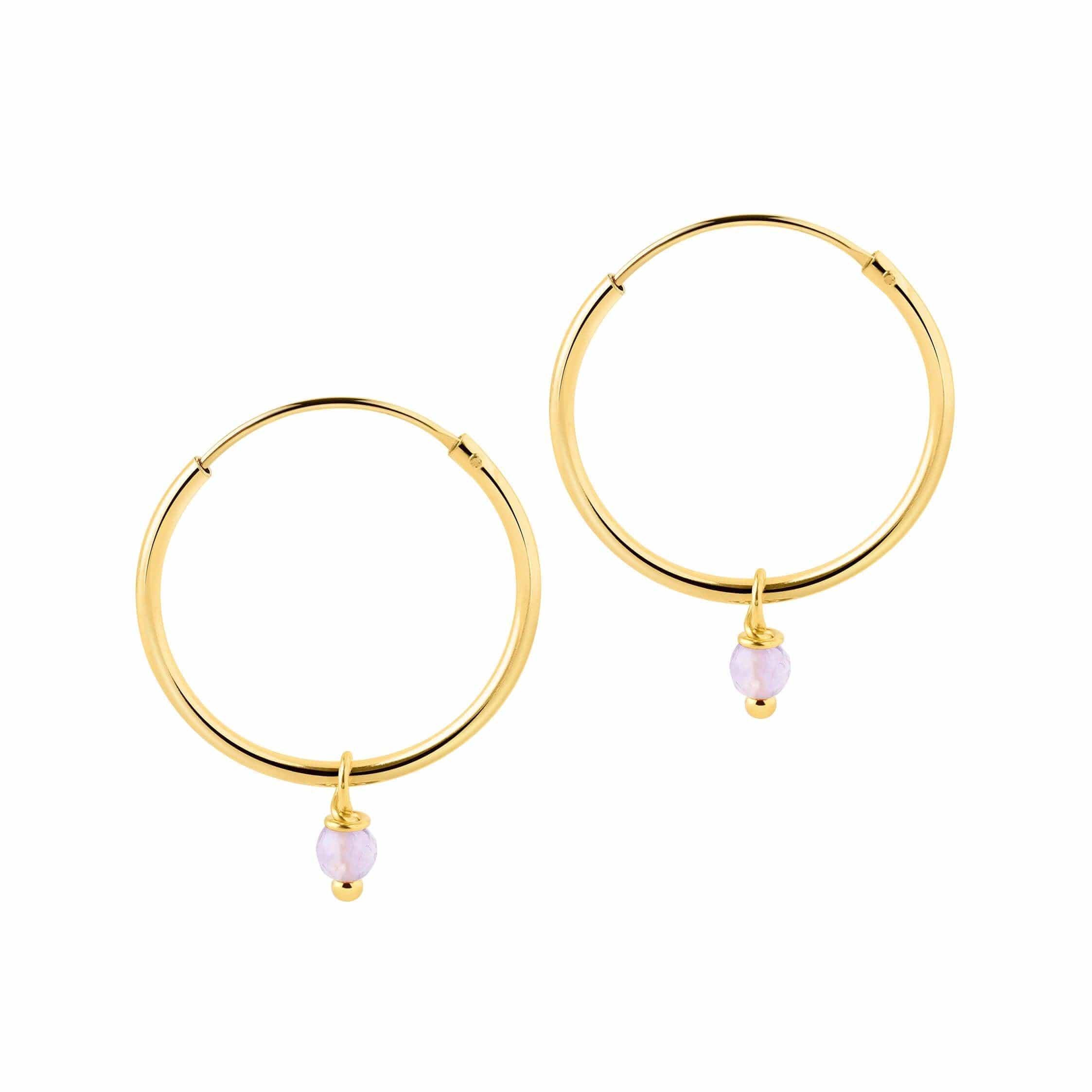 18mm Gold Plated Hoop Earrings with Purple Stone