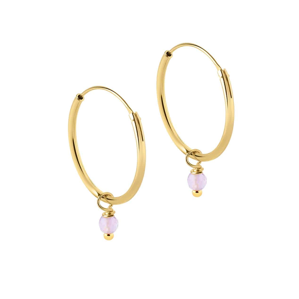 side view 18mm Gold Plated Hoop Earrings with Purple Stone