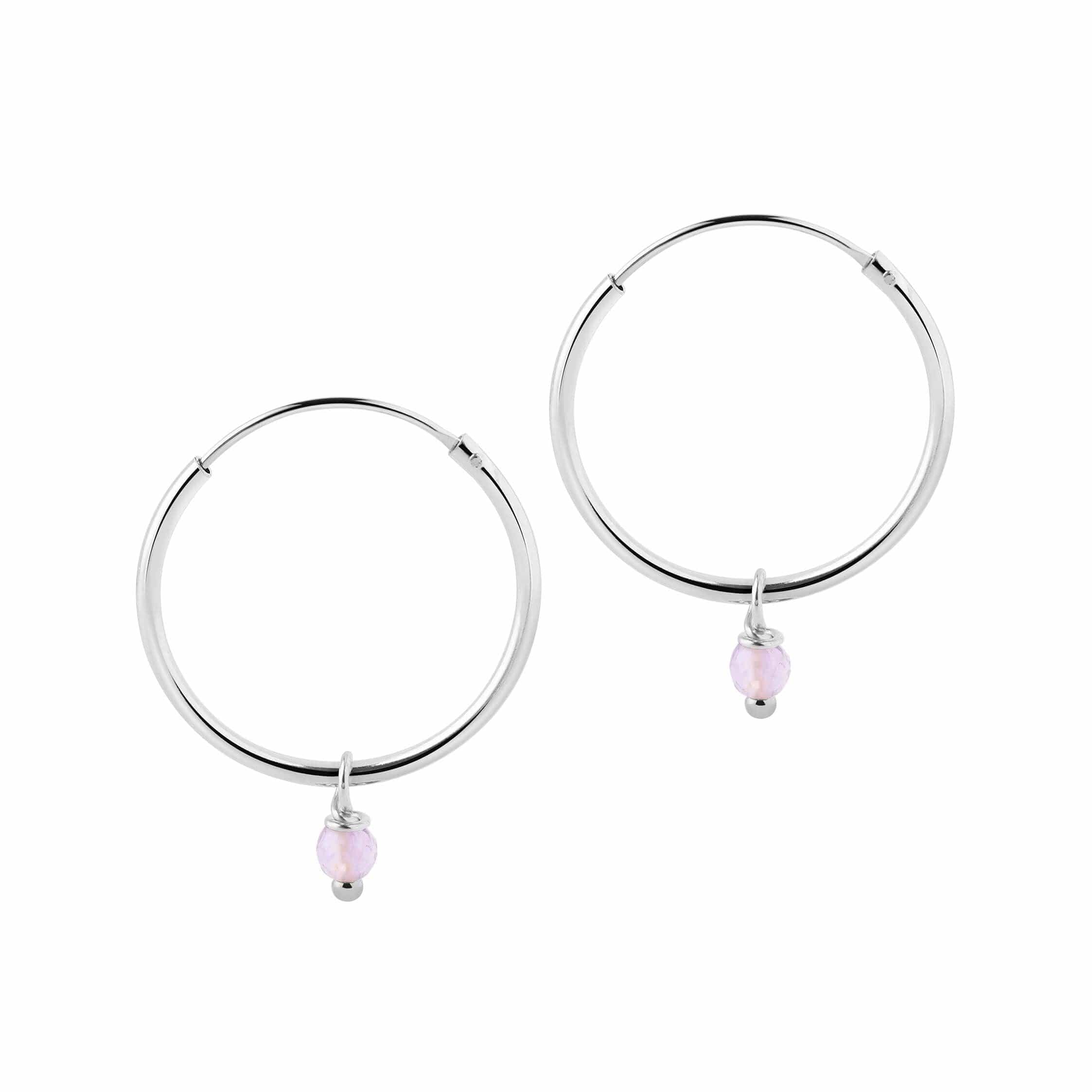 18mm Silver Hoop Earrings with Purple Stone