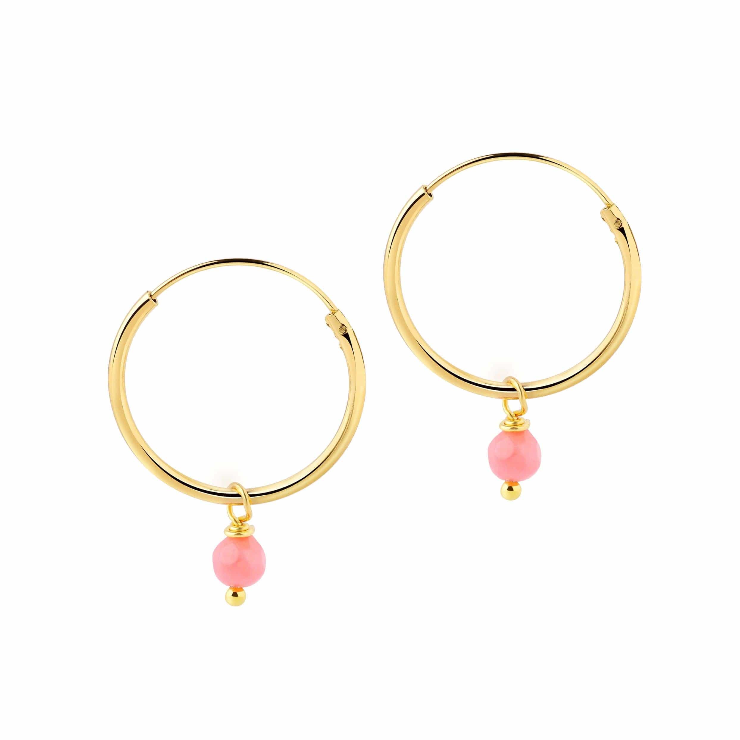 Gold Plated Hoop Earrings with Pink Stone