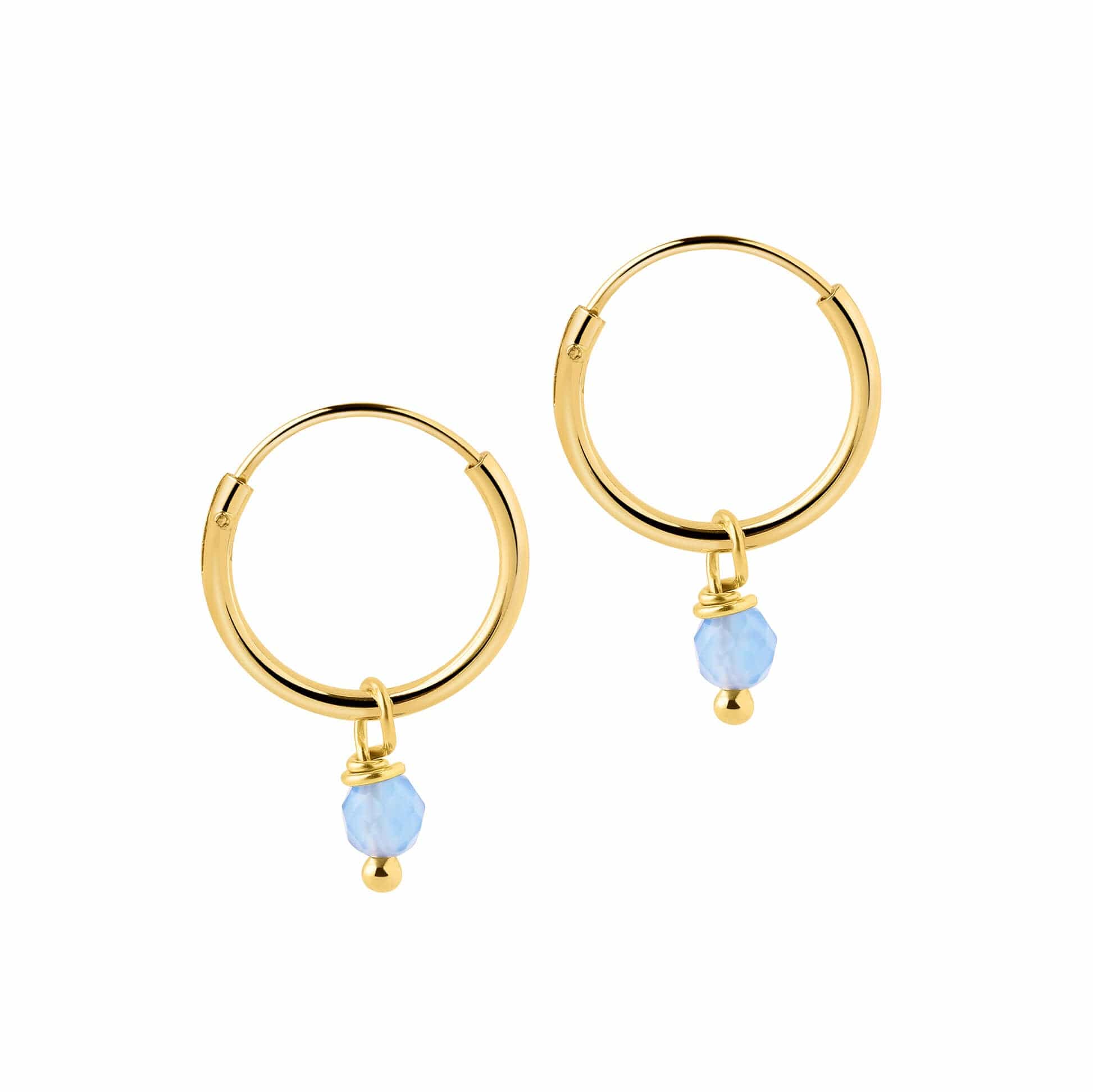 Medium Gold Plated Hoop Earrings with Blue Stone