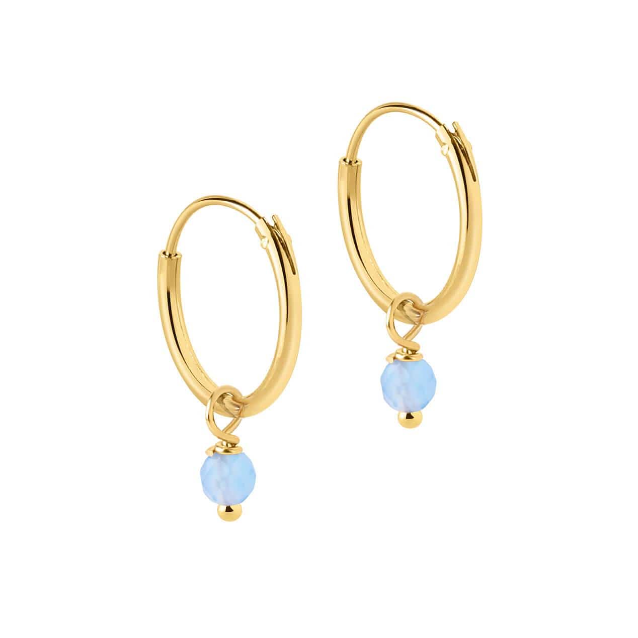 side view Small Gold Plated Hoop Earrings with Blue Stone