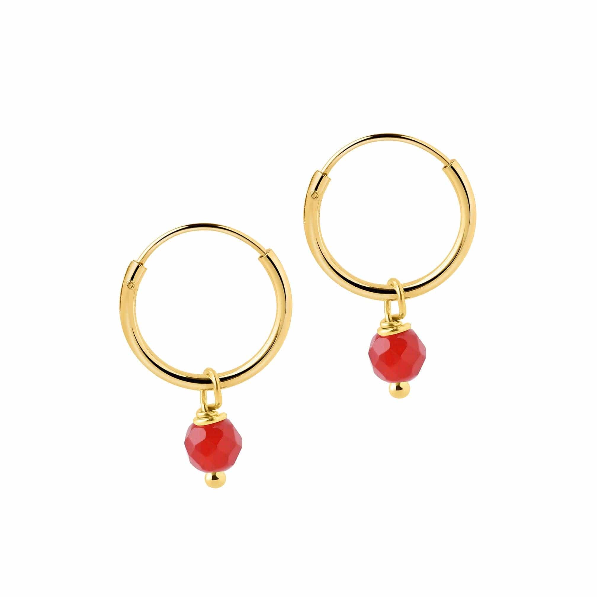 12mm gold plated Hoop Earrings with Red Stone