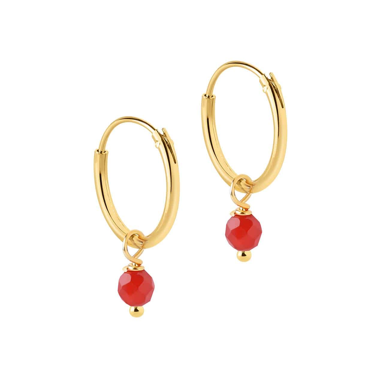 side view 12mm Gold Plated Hoop Earrings with Red Stone