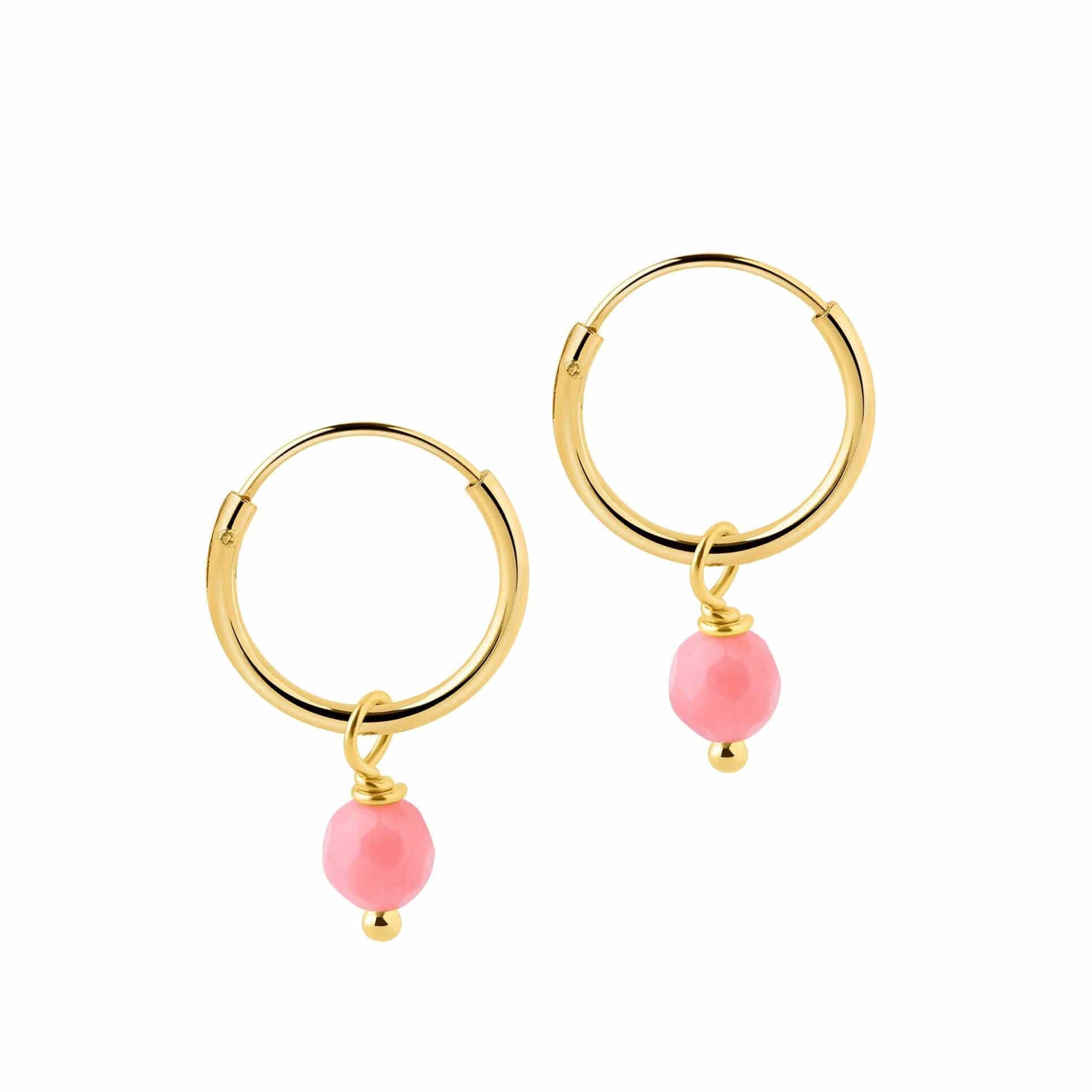 Small Gold Plated Hoop Earrings with Pink Stone