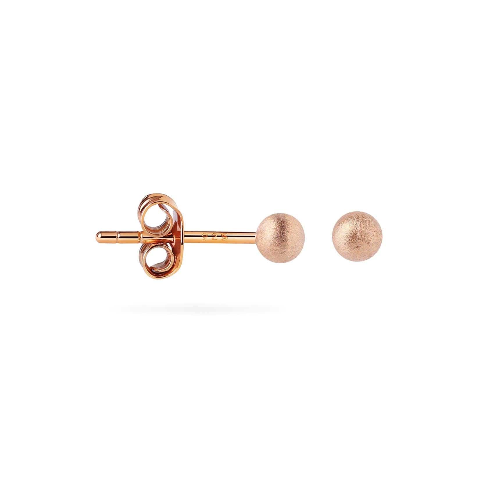 side view 3mm classic stud earring matte rose gold plated