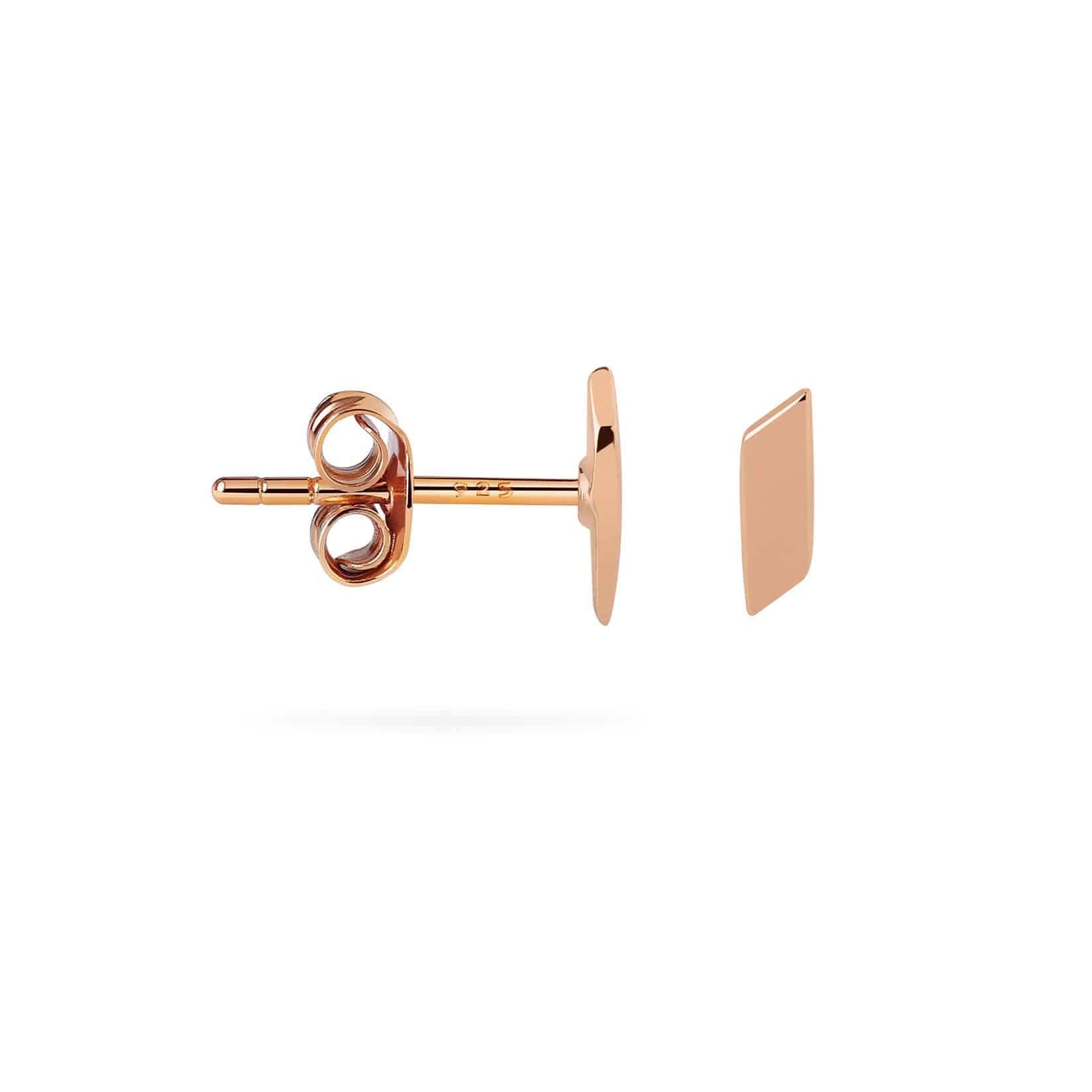 side view flat bar ear stud rose gold plated