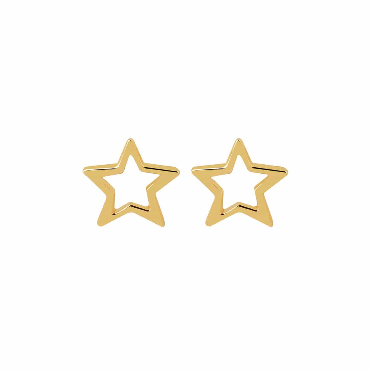 front view gold plated open star stud earring