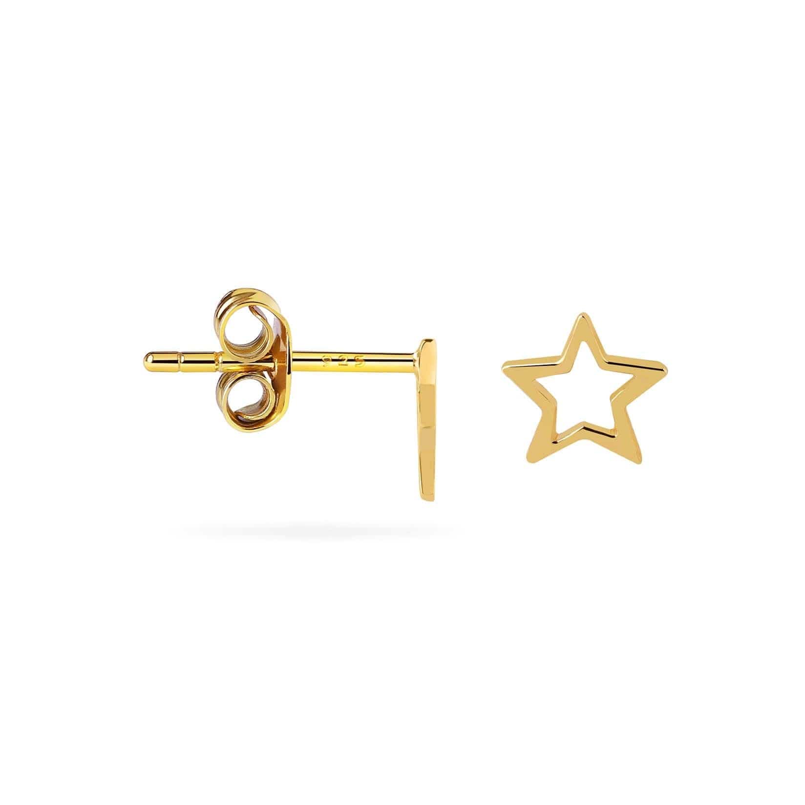 side view gold plated open star stud earring