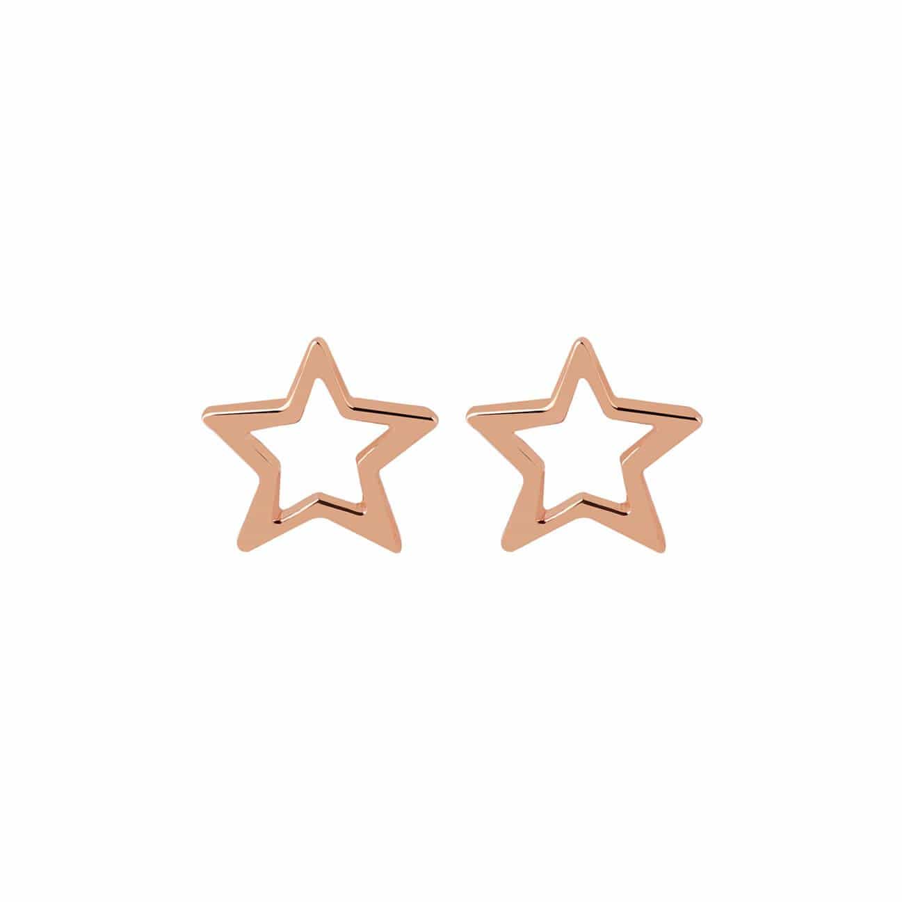 front view rose gold plated open star stud earring