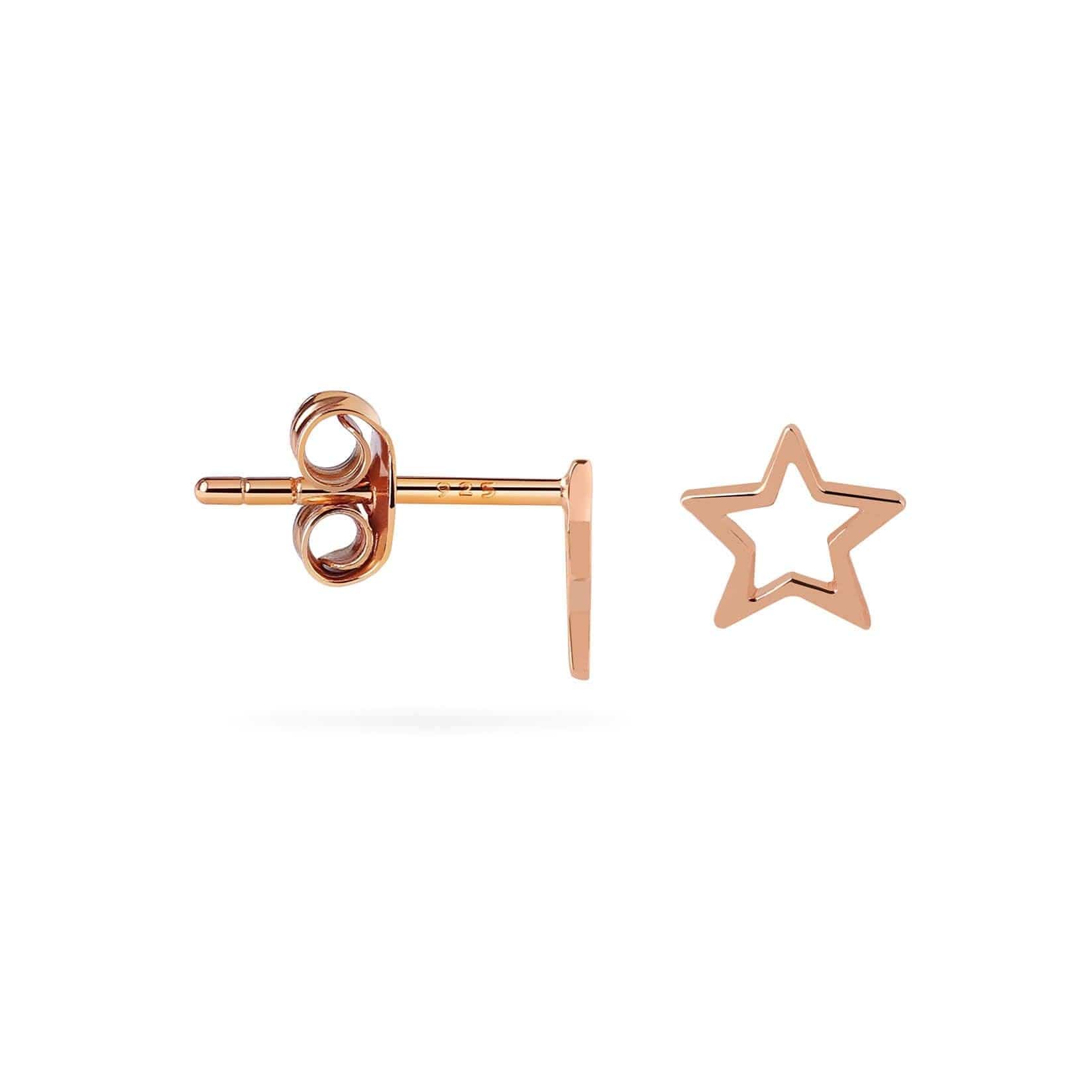 side view rose gold plated open star stud earring