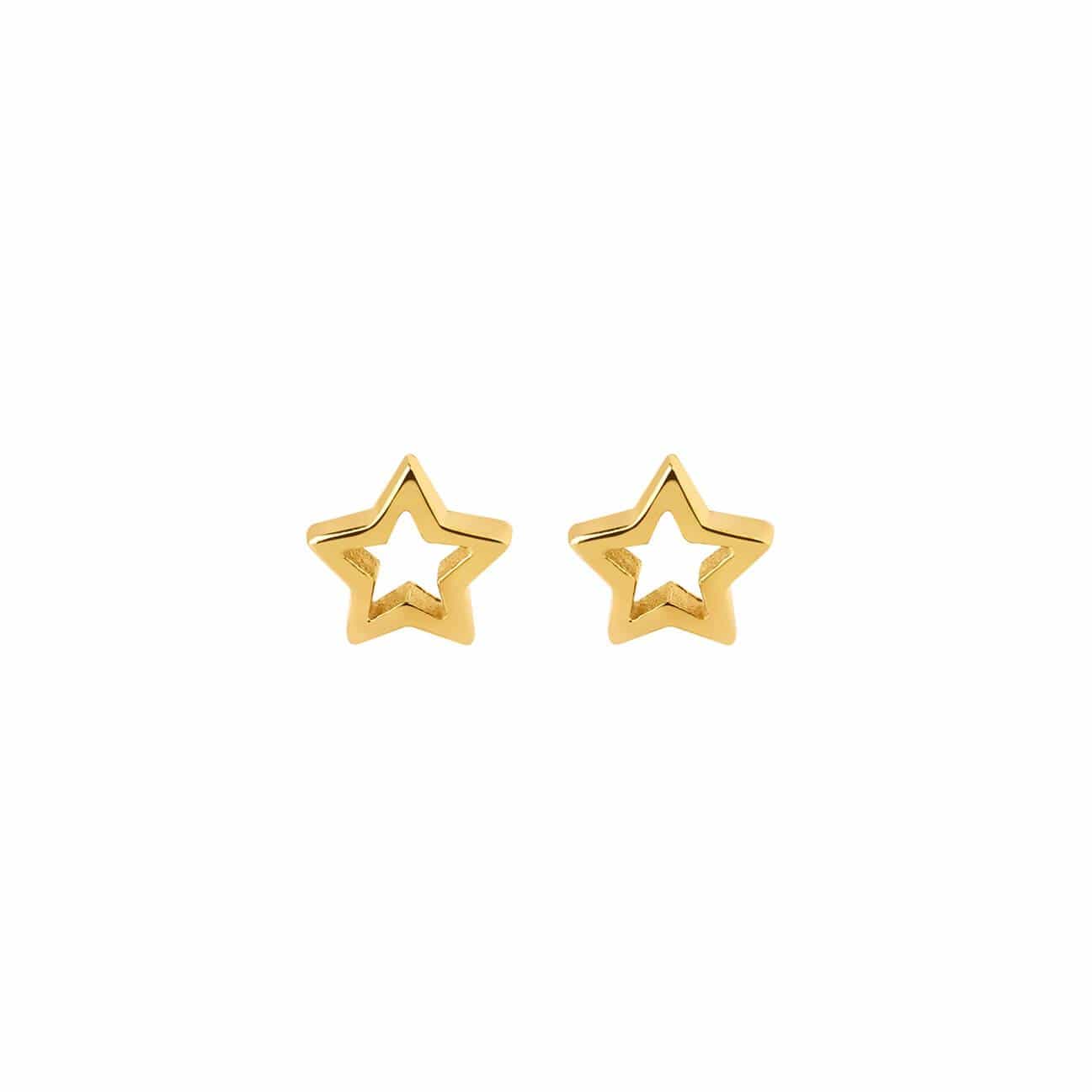 front view open star gold plated ear stud