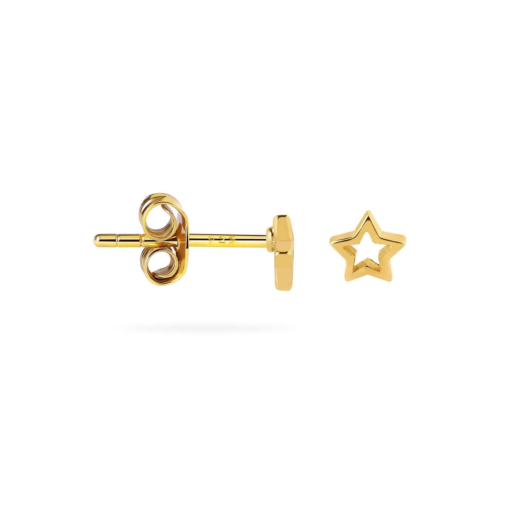 side view open star gold plated ear stud